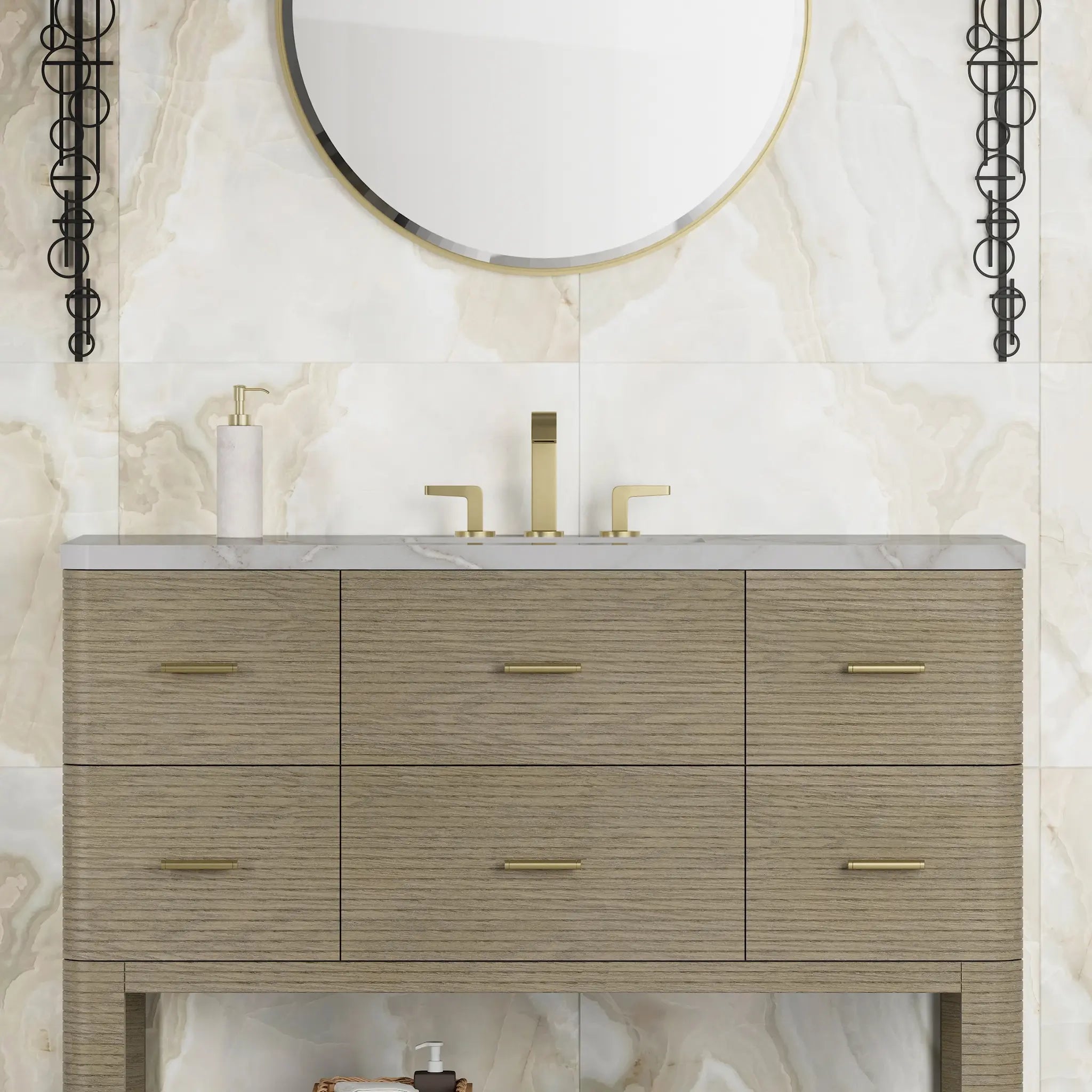 48 Lucian Single Vanity In Pebble Oak Standard Victorian Silver Silestone 8 Widespread 2