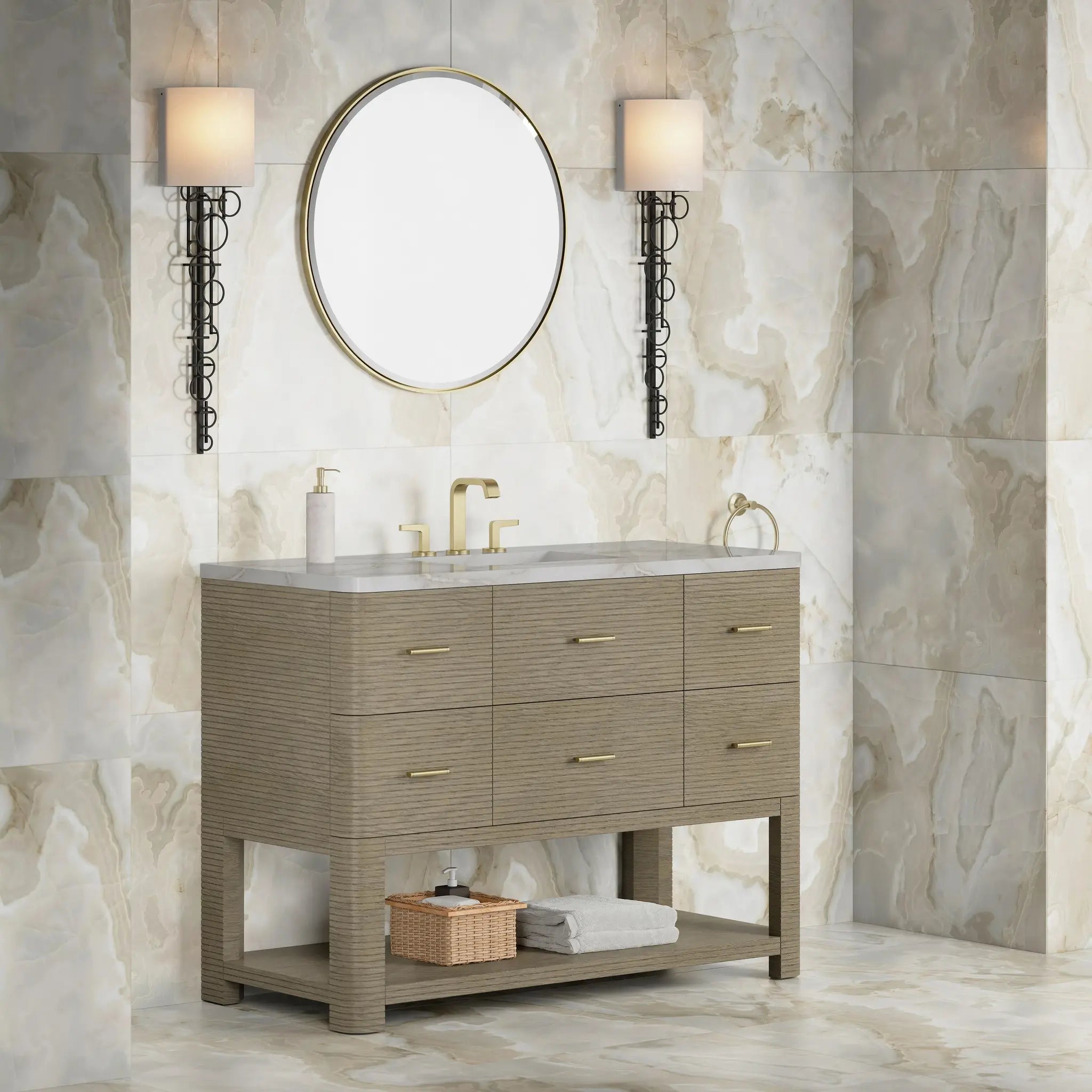 48 Lucian Single Vanity In Pebble Oak Standard Victorian Silver Silestone 8 Widespread 3