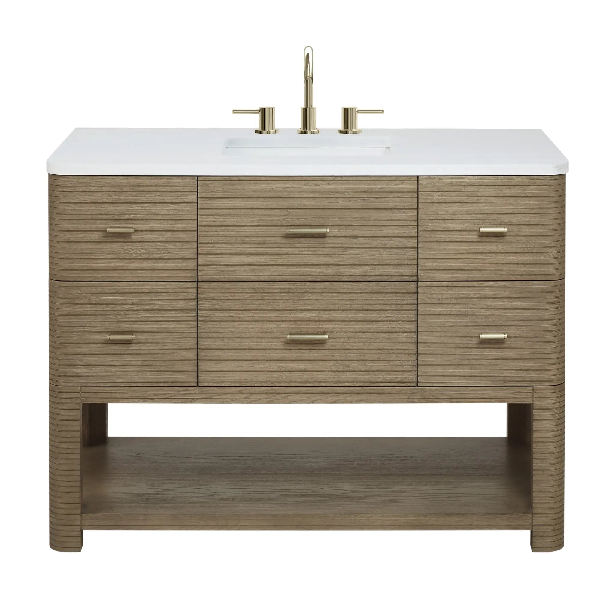 48 Lucian Single Vanity In Pebble Oak Standard White Zeus Silestone 8 Widespread 1