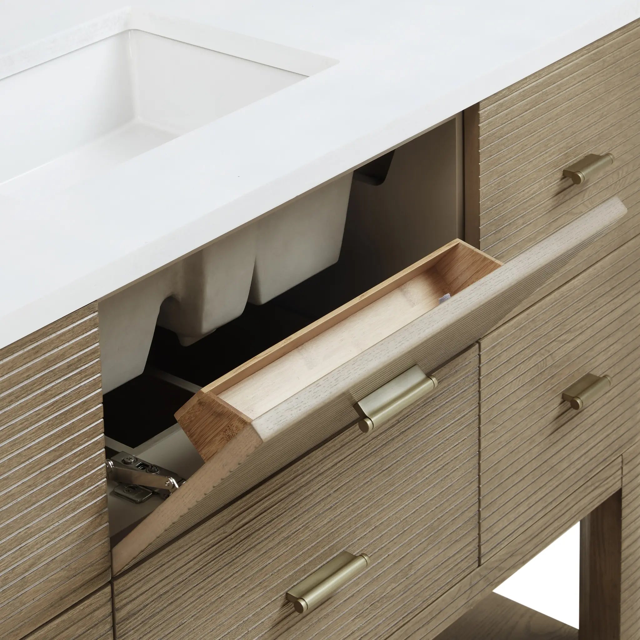 48 Lucian Single Vanity In Pebble Oak Standard White Zeus Silestone Single Hole 13