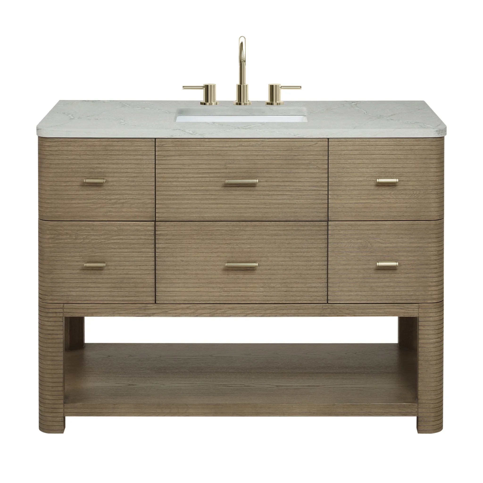 48" Lucian Single Vanity in Pebble Oak w/ 3 CM Victorian Silver Silestone Top Wireless Charger image