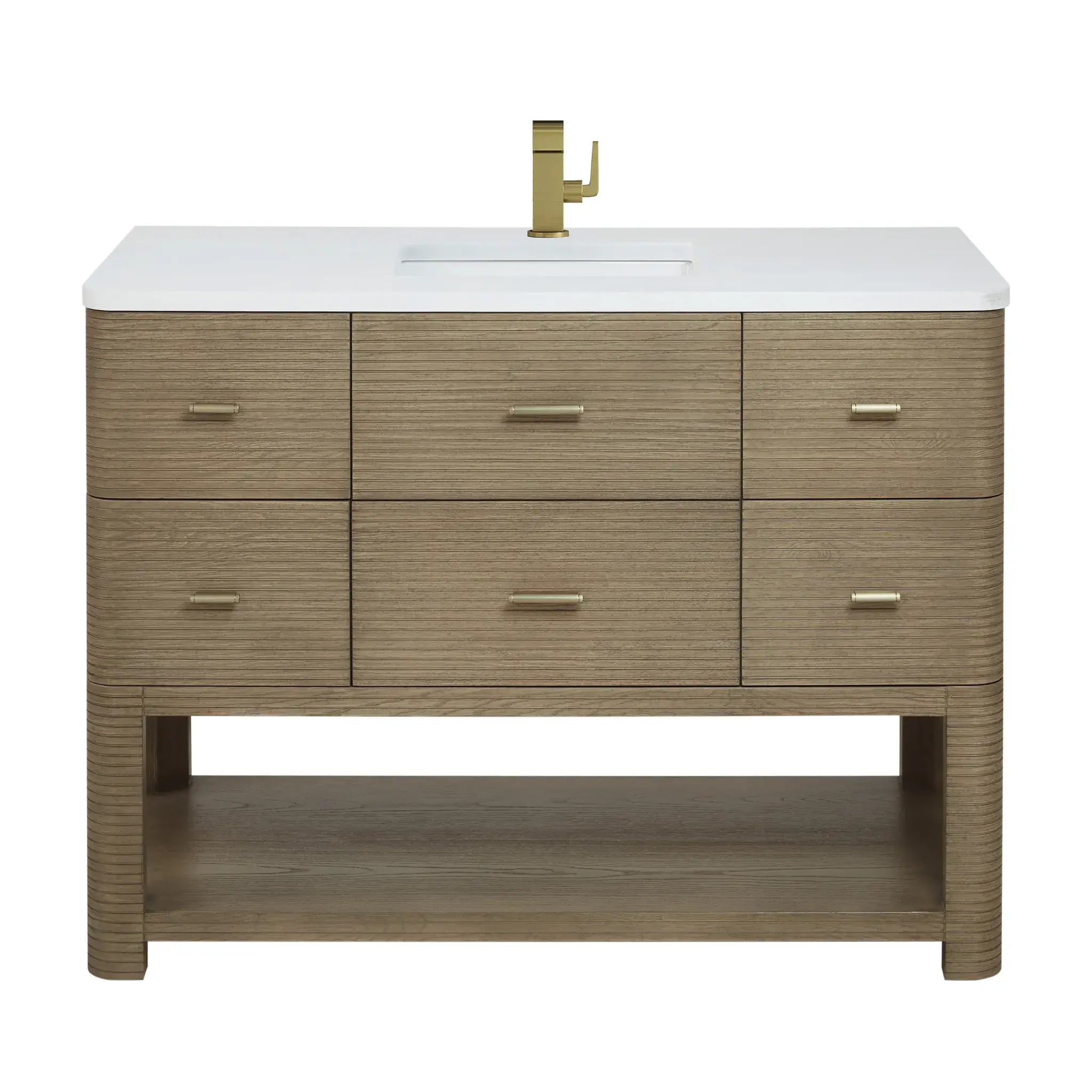 48" Lucian Single Vanity in Pebble Oak-White Zeus Silestone-Single Hole image