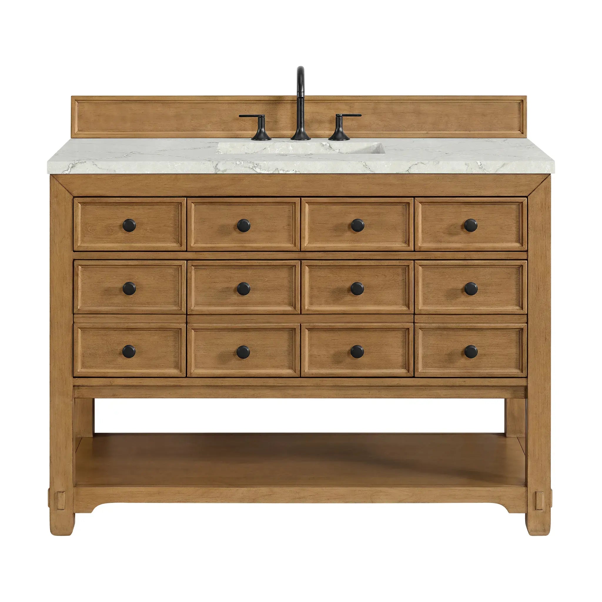 48" Malibu Single Vanity in Amber Birch-Victorian Silver Silestone-8" Widespread image