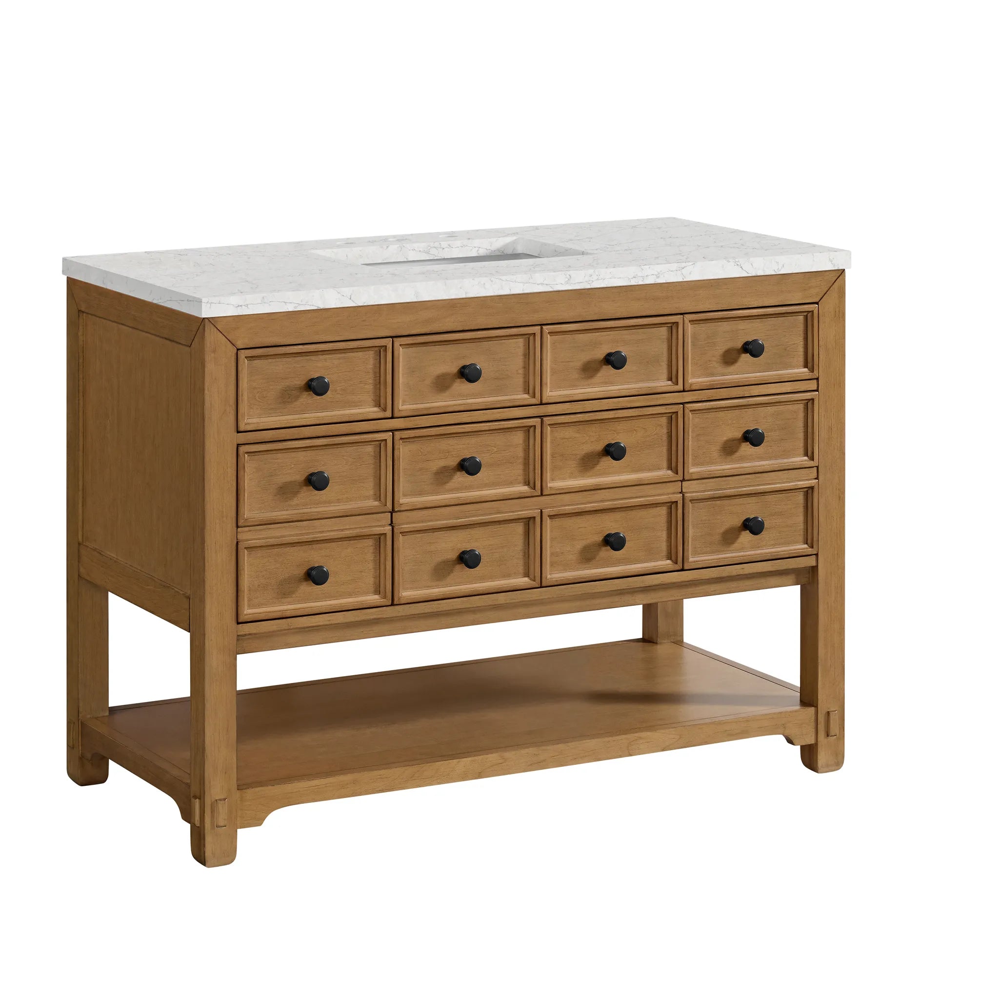 48" Malibu Single Vanity in Amber Birch w/FreePower Wireless Charger-Eternal Jasmine Pearl Silestone-8" Widespread image 12