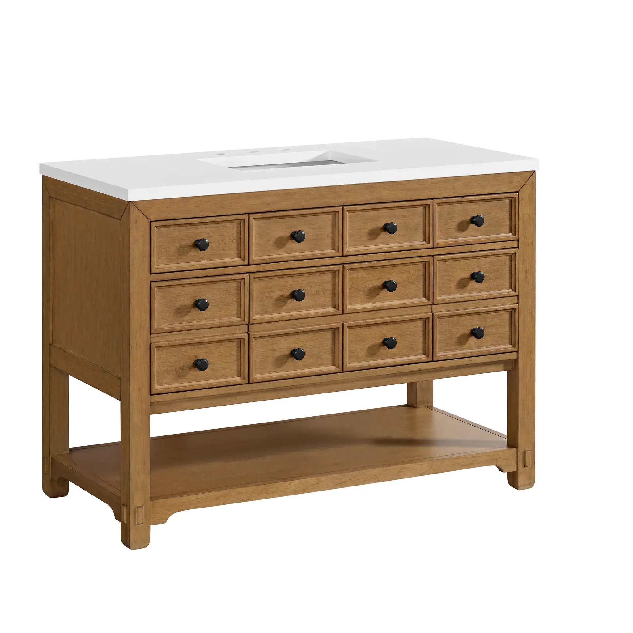 48" Malibu Single Vanity in Amber Birch-White Zeus Silestone-8" Widespread image 4