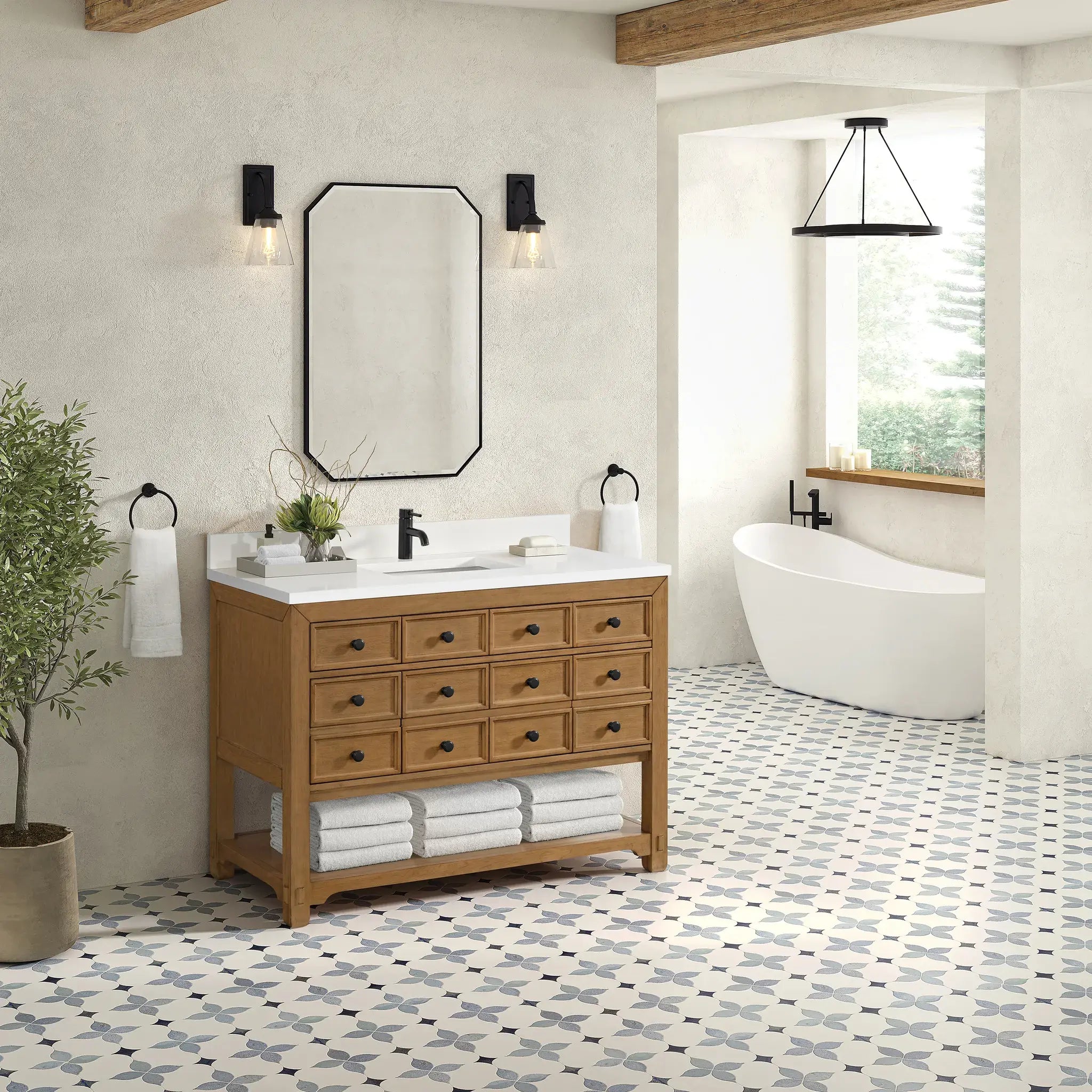 48" Malibu Single Vanity in Amber Birch-White Zeus Silestone & Backsplash-Single Hole image 3
