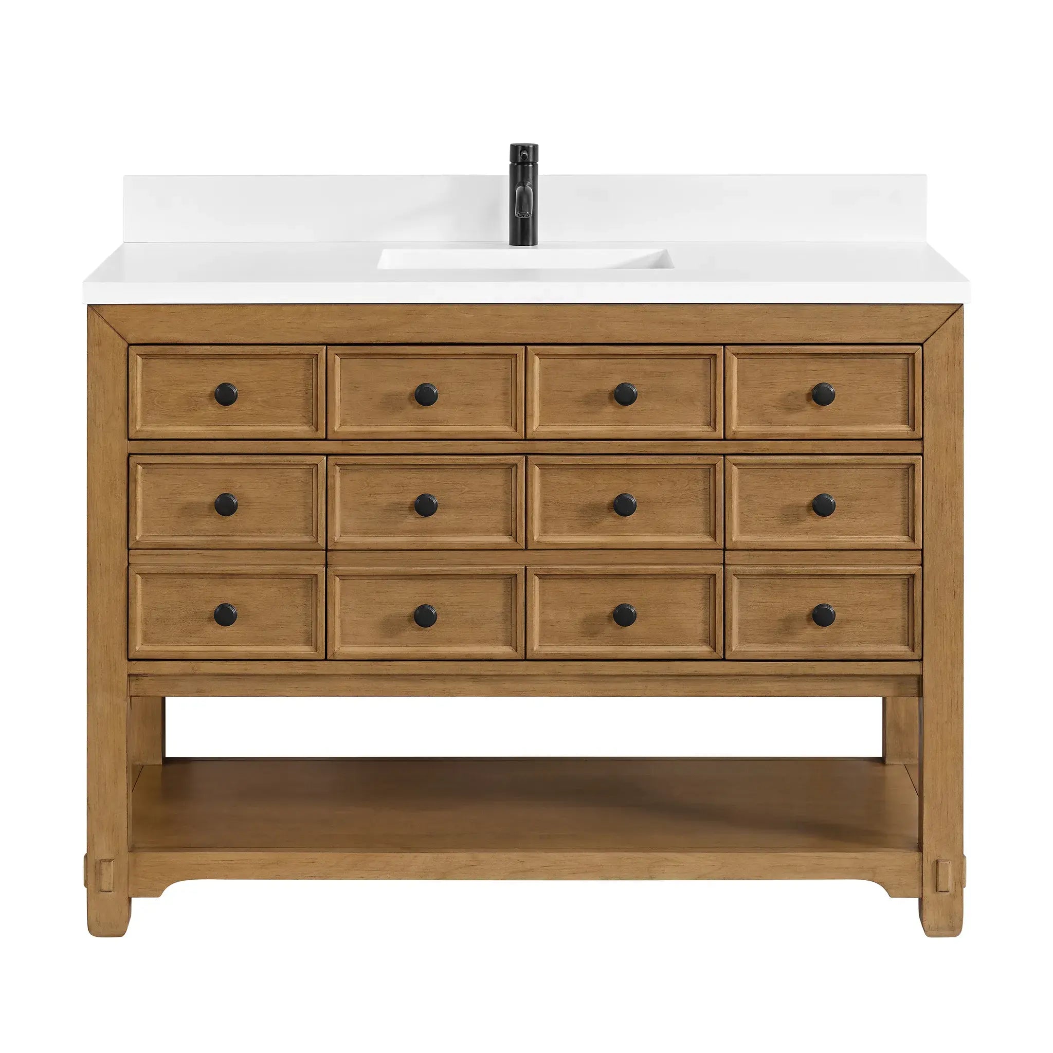48" Malibu Single Vanity in Amber Birch-White Zeus Silestone & Backsplash-Single Hole image