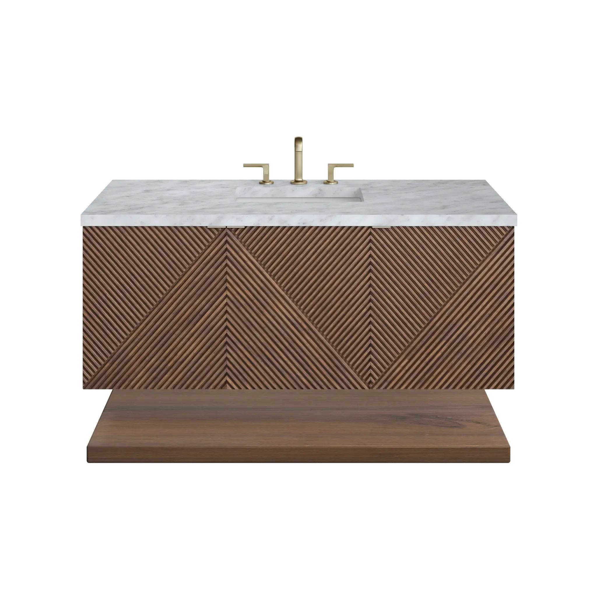 48" Marcello Single Vanity in Chestnut-Carrara White Marble-8" Widespread image 1