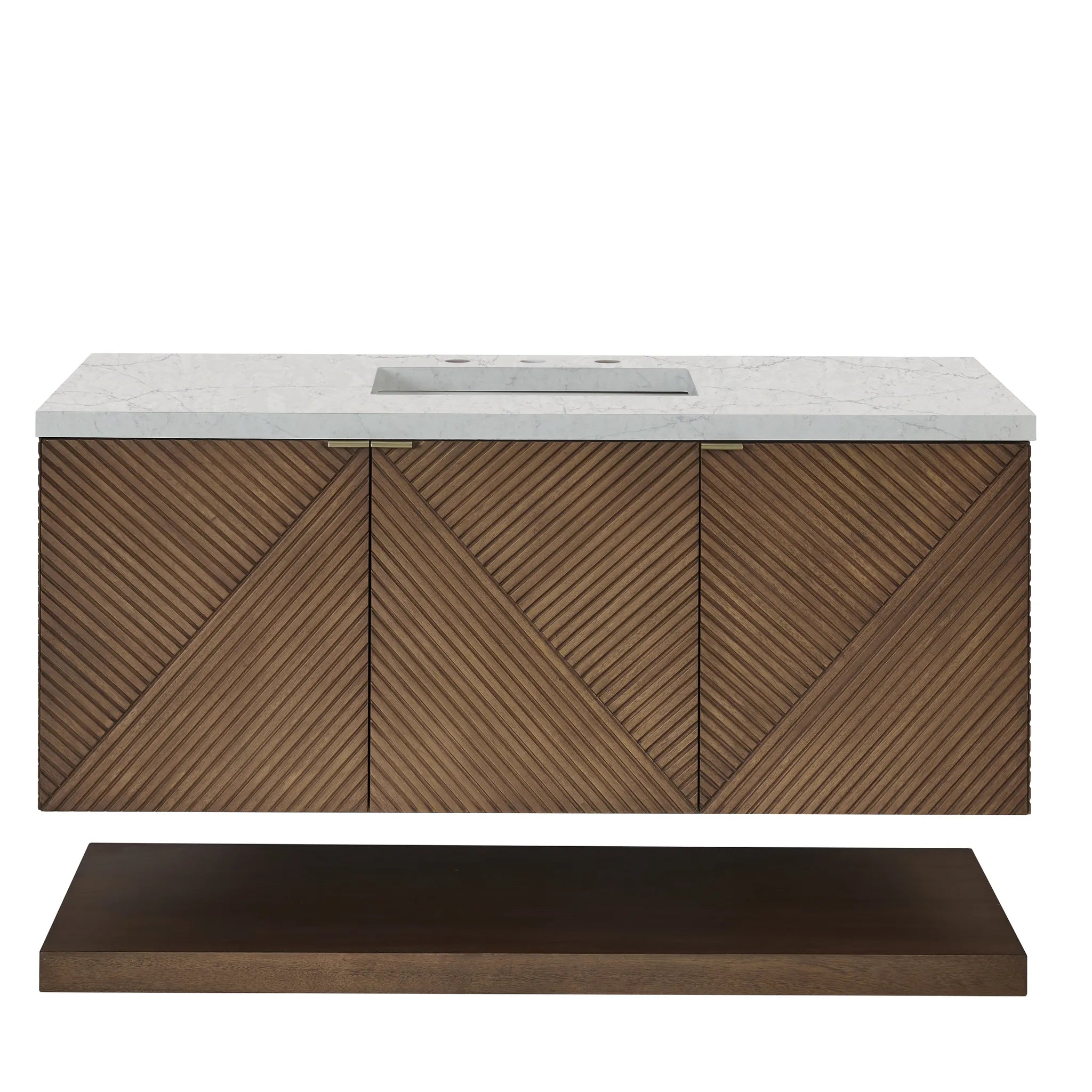 48" Marcello Single Vanity in Chestnut w/FreePower Wireless Charger-Eternal Jasmine Pearl Silestone-8" Widespread image