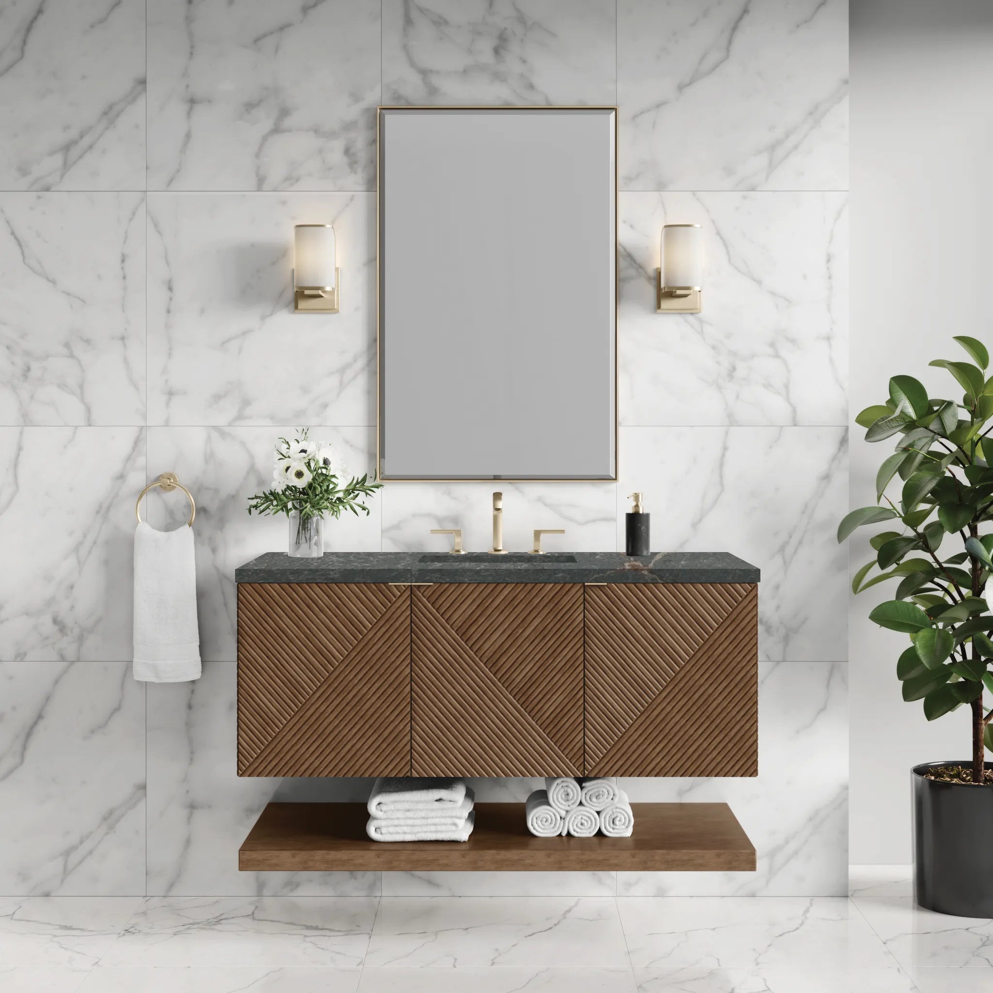 48" Marcello Single Vanity in Chestnut w/FreePower Wireless Charger-Parisien Bleu Silestone-8" Widespread image 4