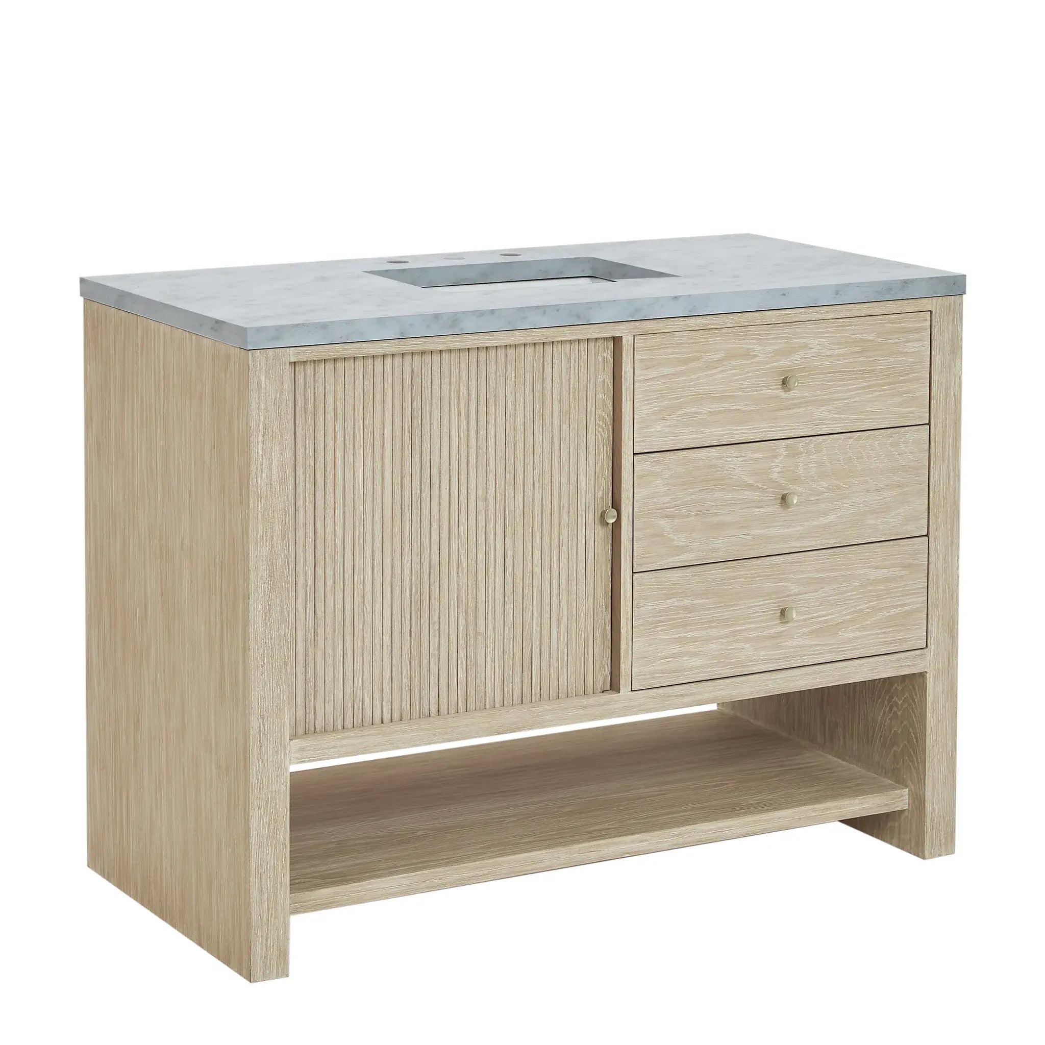 48" Marigot Single Vanity in Sunwashed Oak-Carrara White Marble-8" Widespread image 10