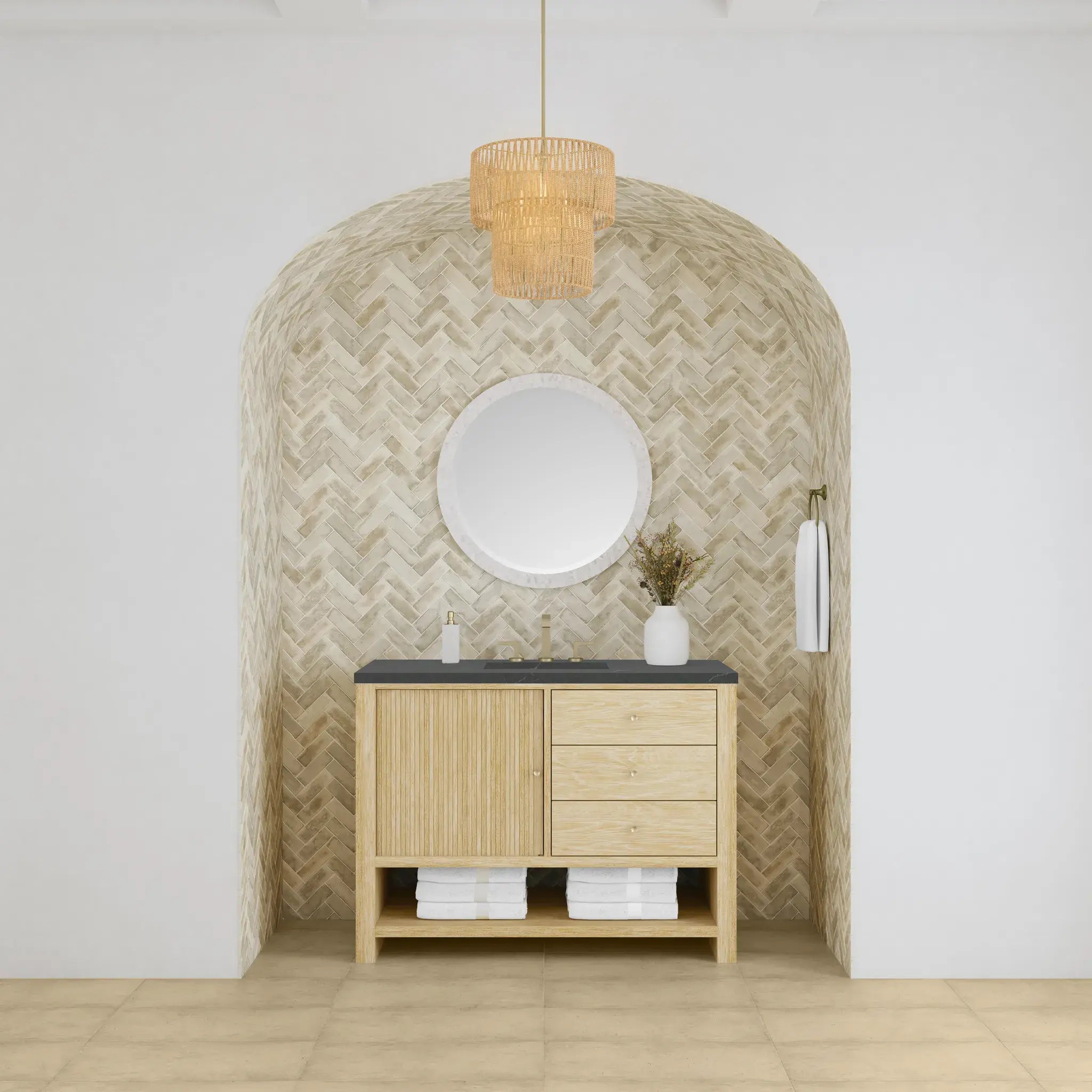 48" Marigot Single Vanity in Sunwashed Oak-Charcoal Soapstone Silestone-8" Widespread image 2