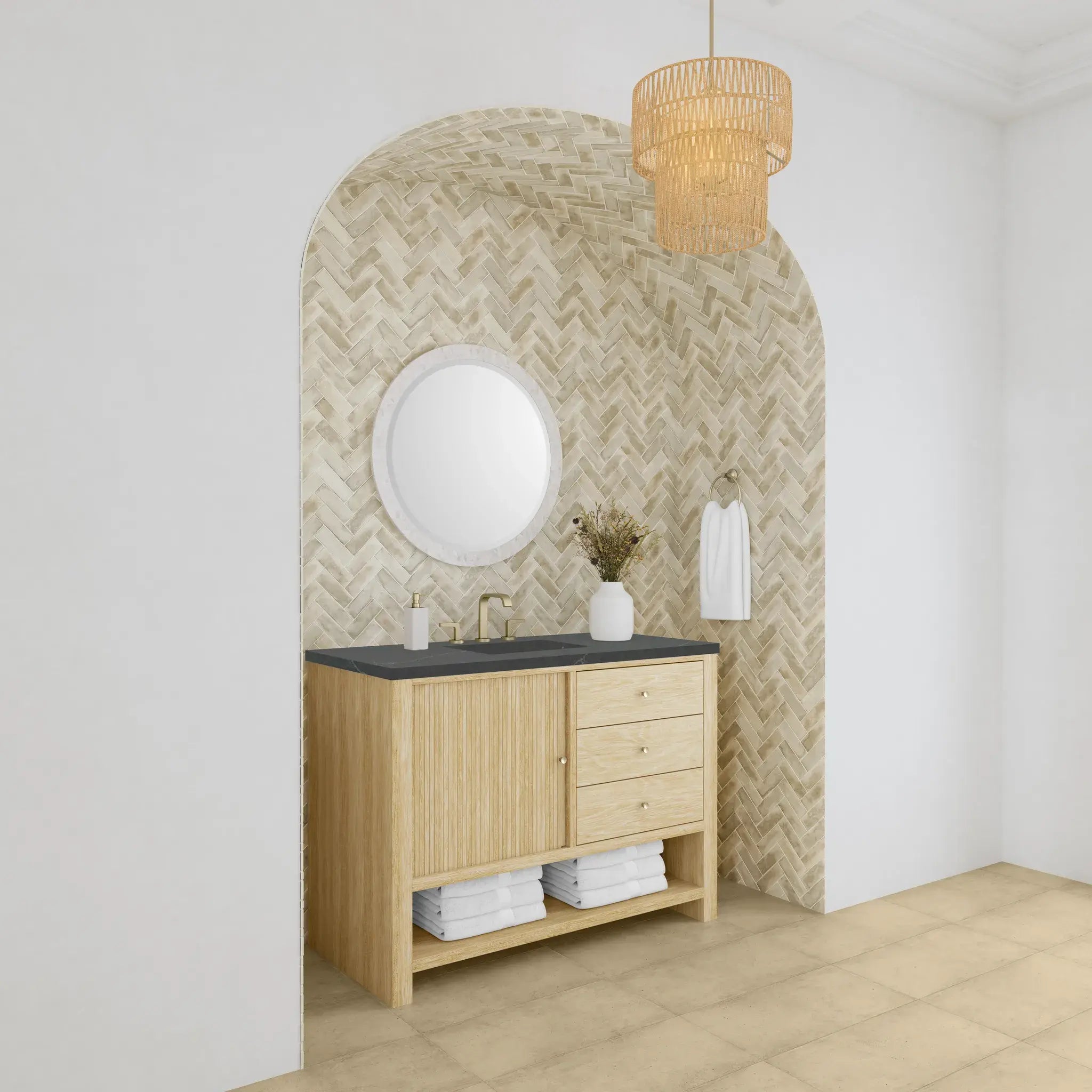 48" Marigot Single Vanity in Sunwashed Oak-Charcoal Soapstone Silestone-8" Widespread image 3