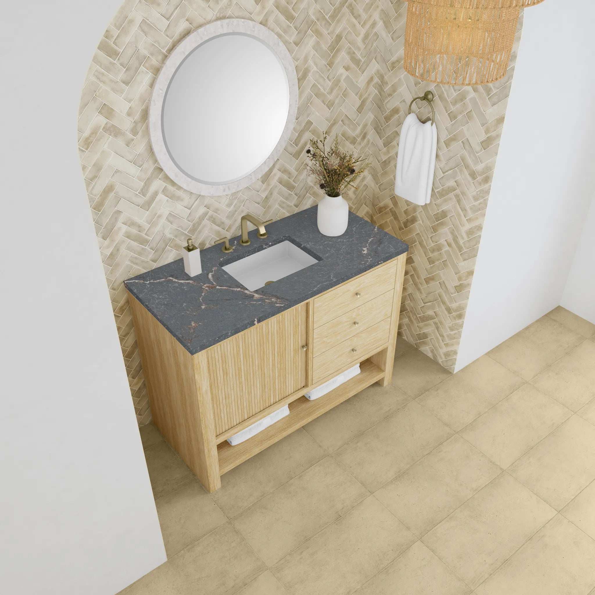 48" Marigot Single Vanity in Sunwashed Oak w/FreePower Wireless Charger-Parisien Bleu Silestone-8" Widespread image 8