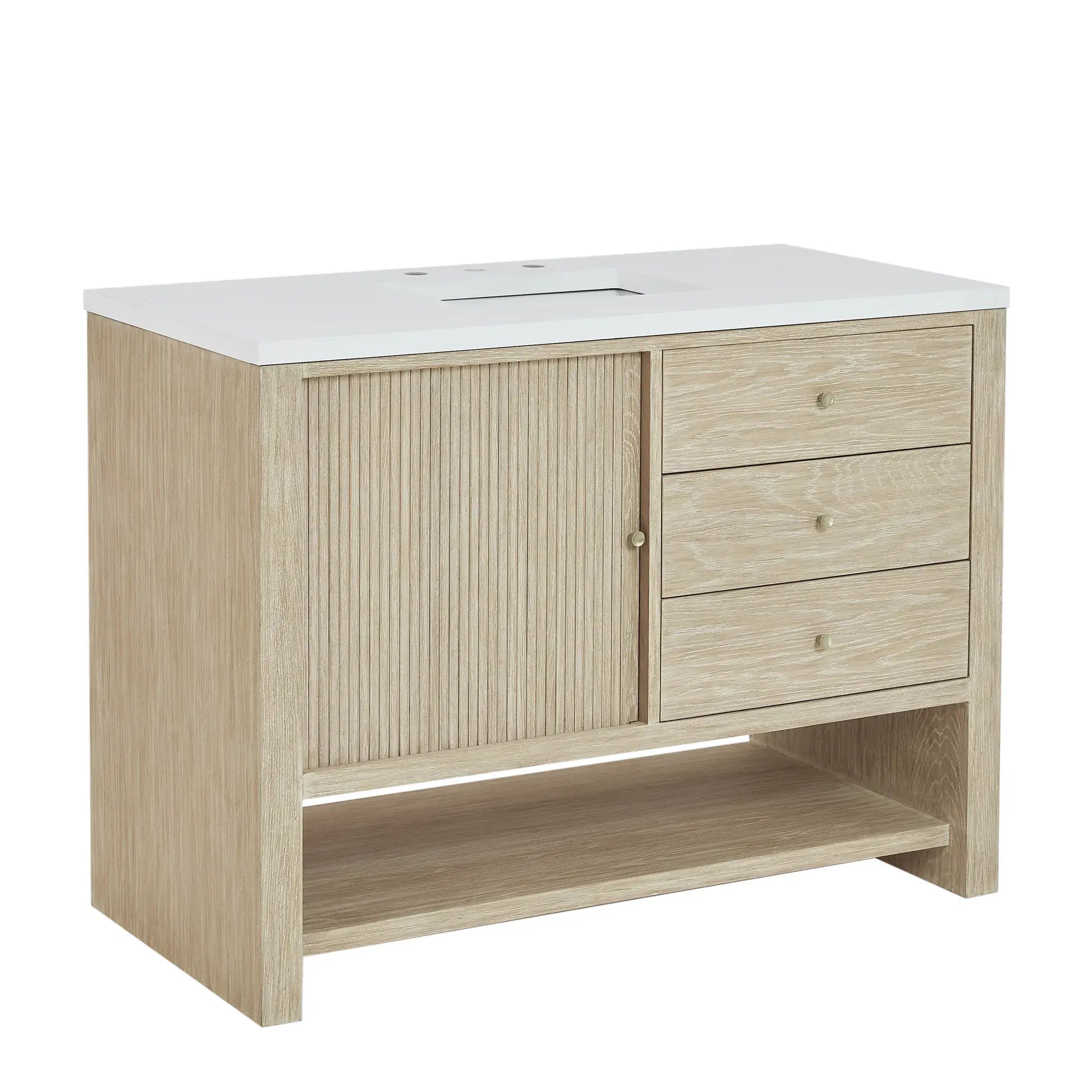 48" Marigot Single Vanity in Sunwashed Oak-White Zeus Silestone-8" Widespread image 10