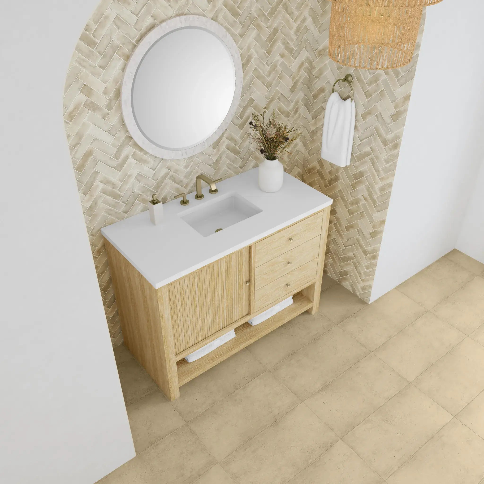 48" Marigot Single Vanity in Sunwashed Oak-White Zeus Silestone-8" Widespread image 6
