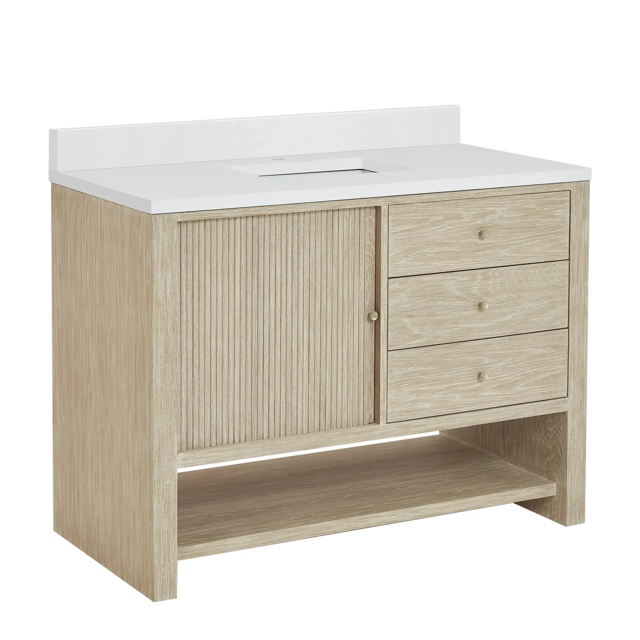 48" Marigot Single Vanity in Sunwashed Oak-White Zeus Silestone & Backsplash-Single Hole image 10