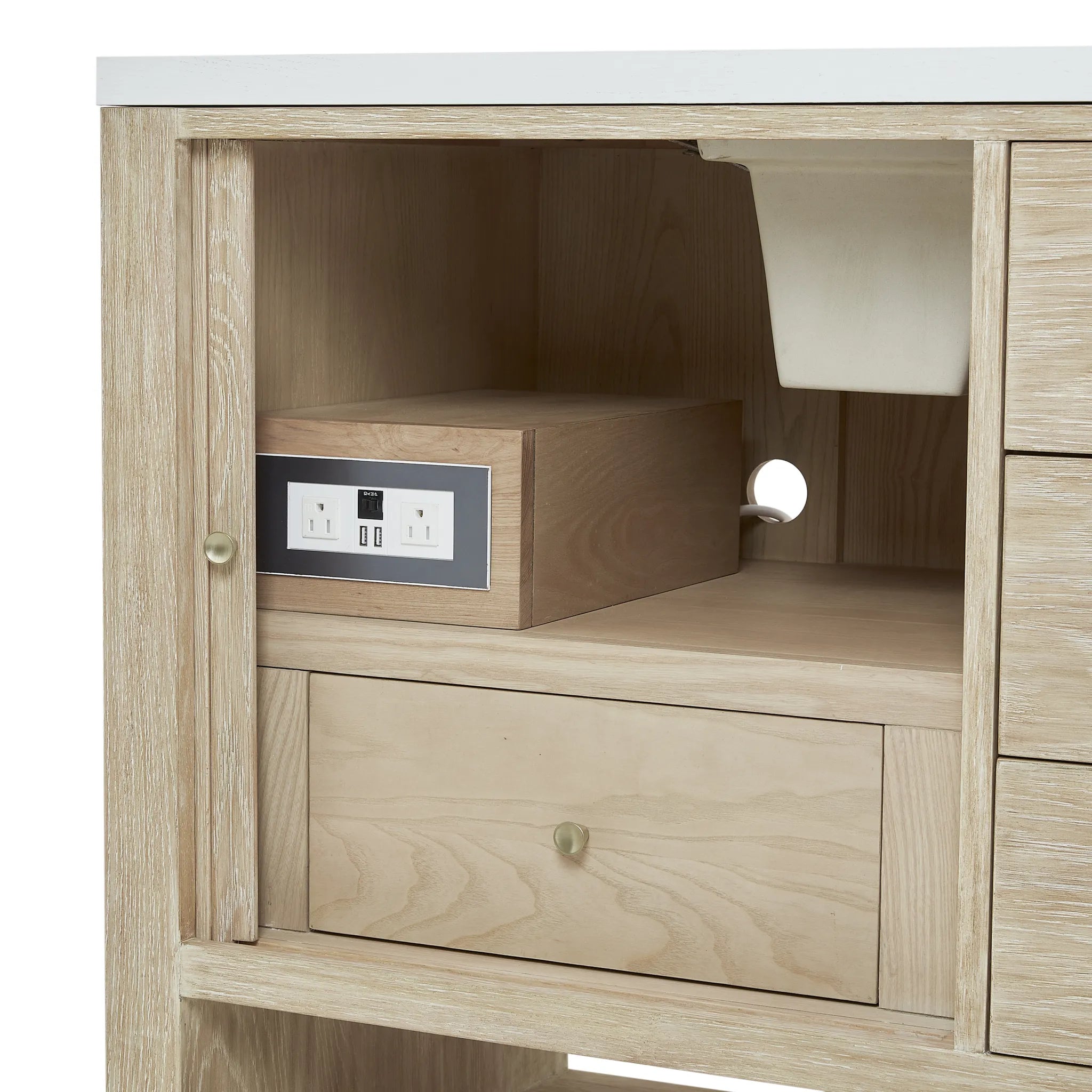 48" Marigot Single Vanity in Sunwashed Oak Wireless Charger-Eternal Jasmine Pearl Silestone-8" Widespread image 12