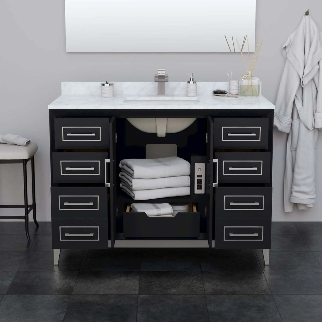48" Marlena Single Bathroom Vanity in Black with Brushed Nickel Trim by Wyndham