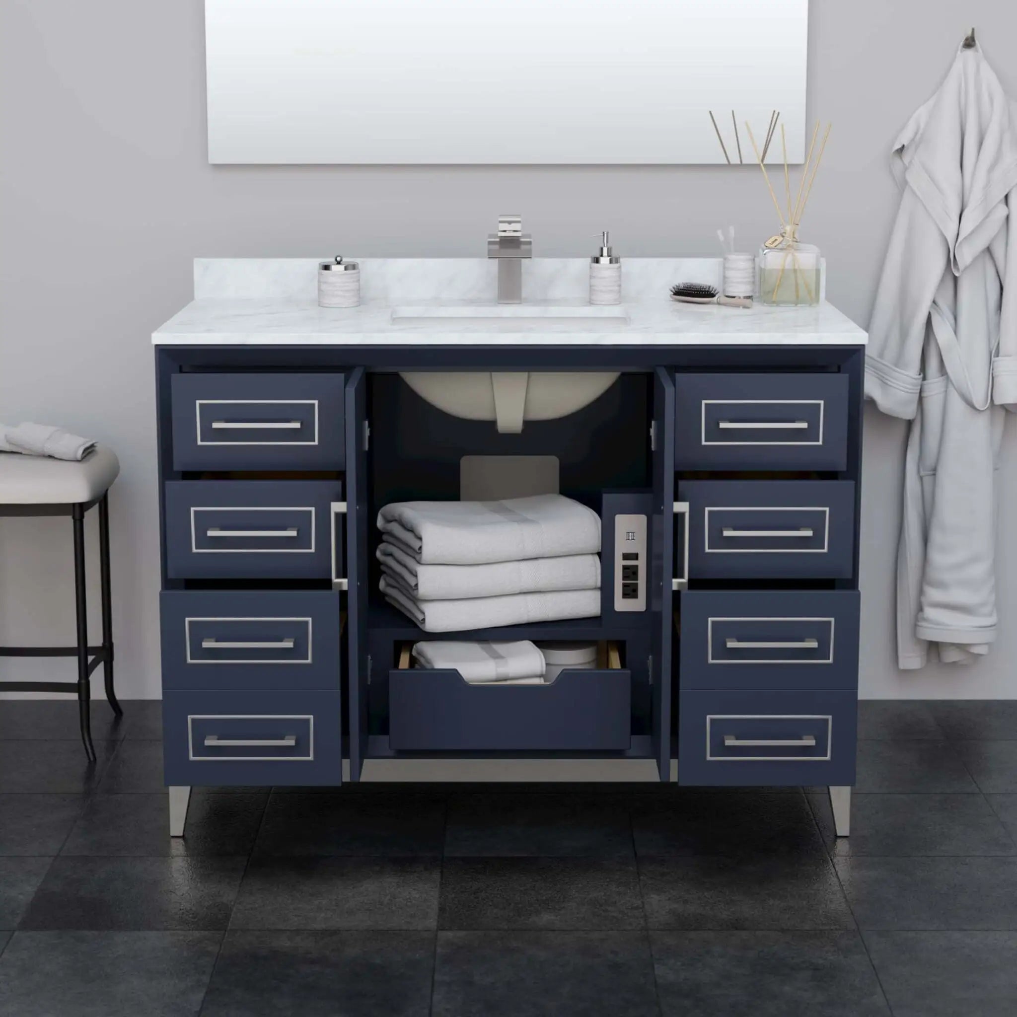 48" Marlena Single Bathroom Vanity in Dark Blue with Brushed Nickel Trim by Wyndham