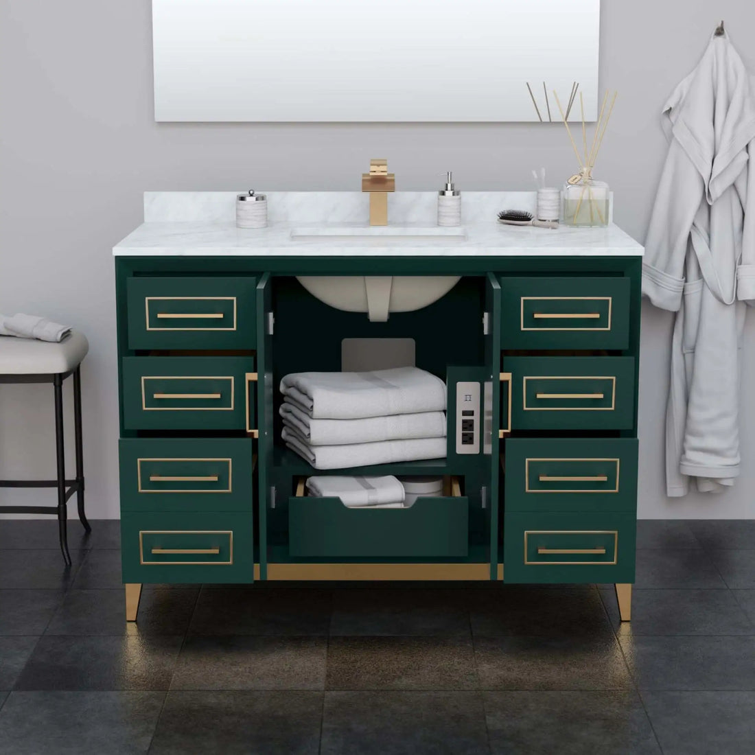 48" Marlena Single Bathroom Vanity in Green with Satin Bronze Trim by Wyndham