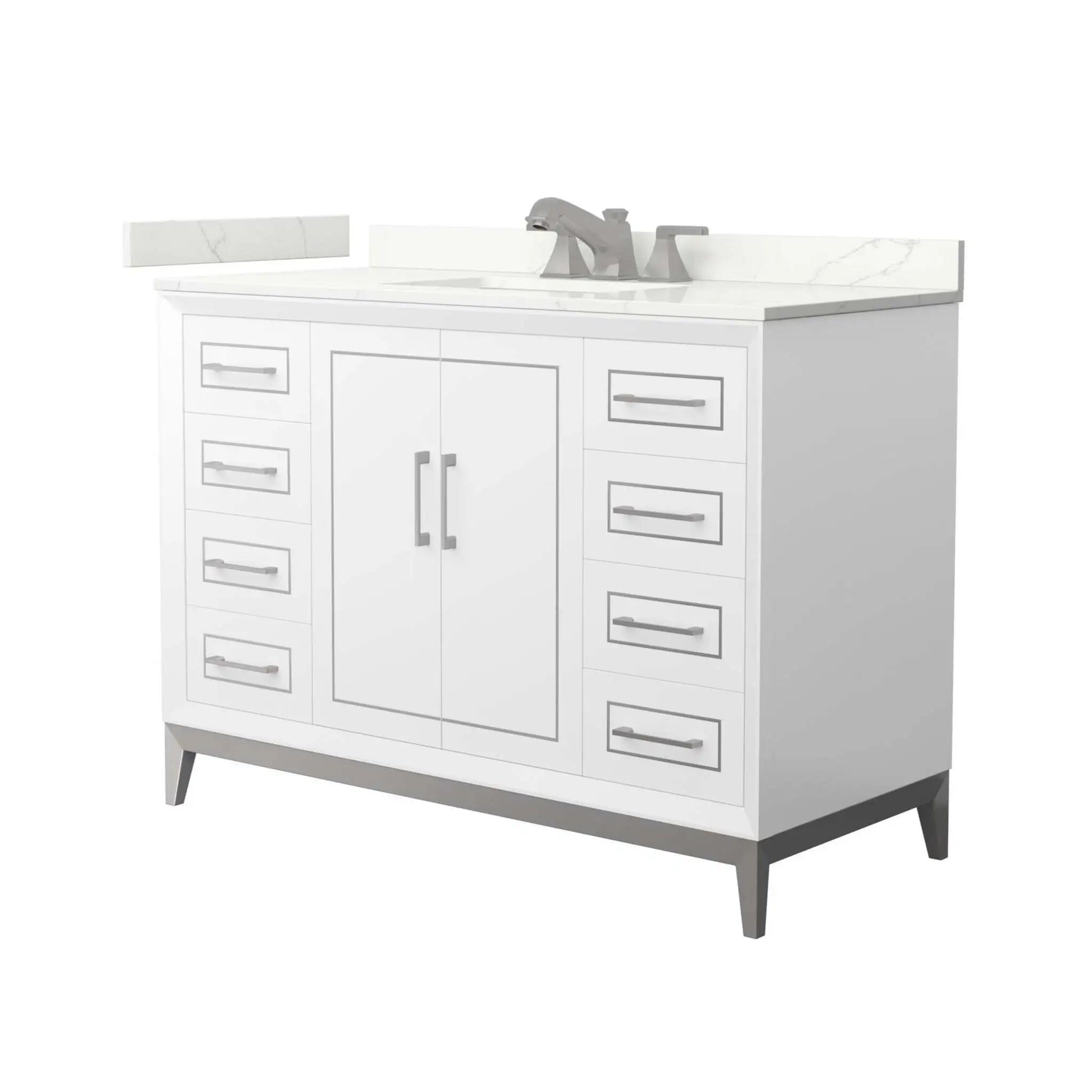 48" Marlena Single Bathroom Vanity in White with Brushed Nickel Trim by Wyndham