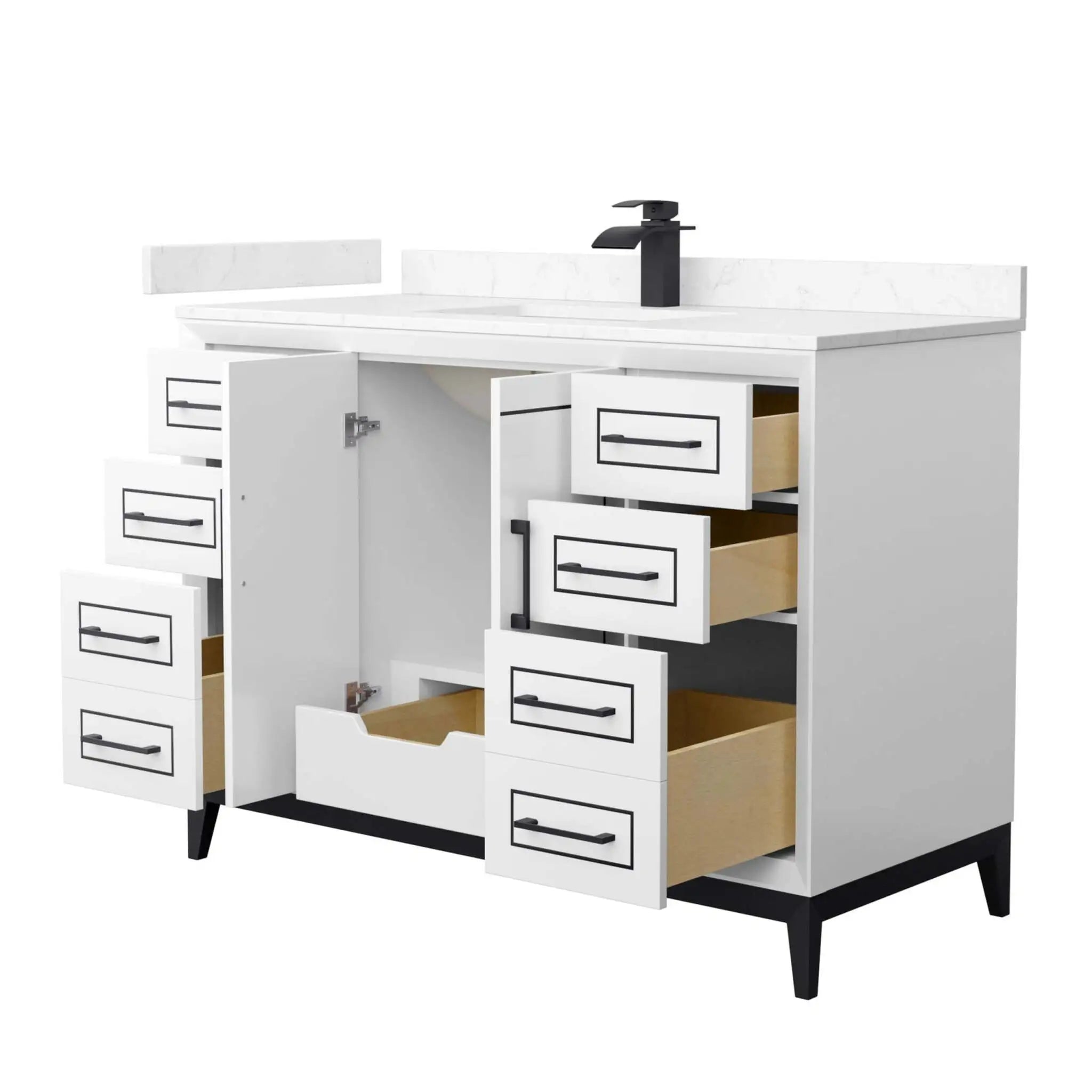 48" Marlena Single Bathroom Vanity in White with Matte Black Trim by Wyndham