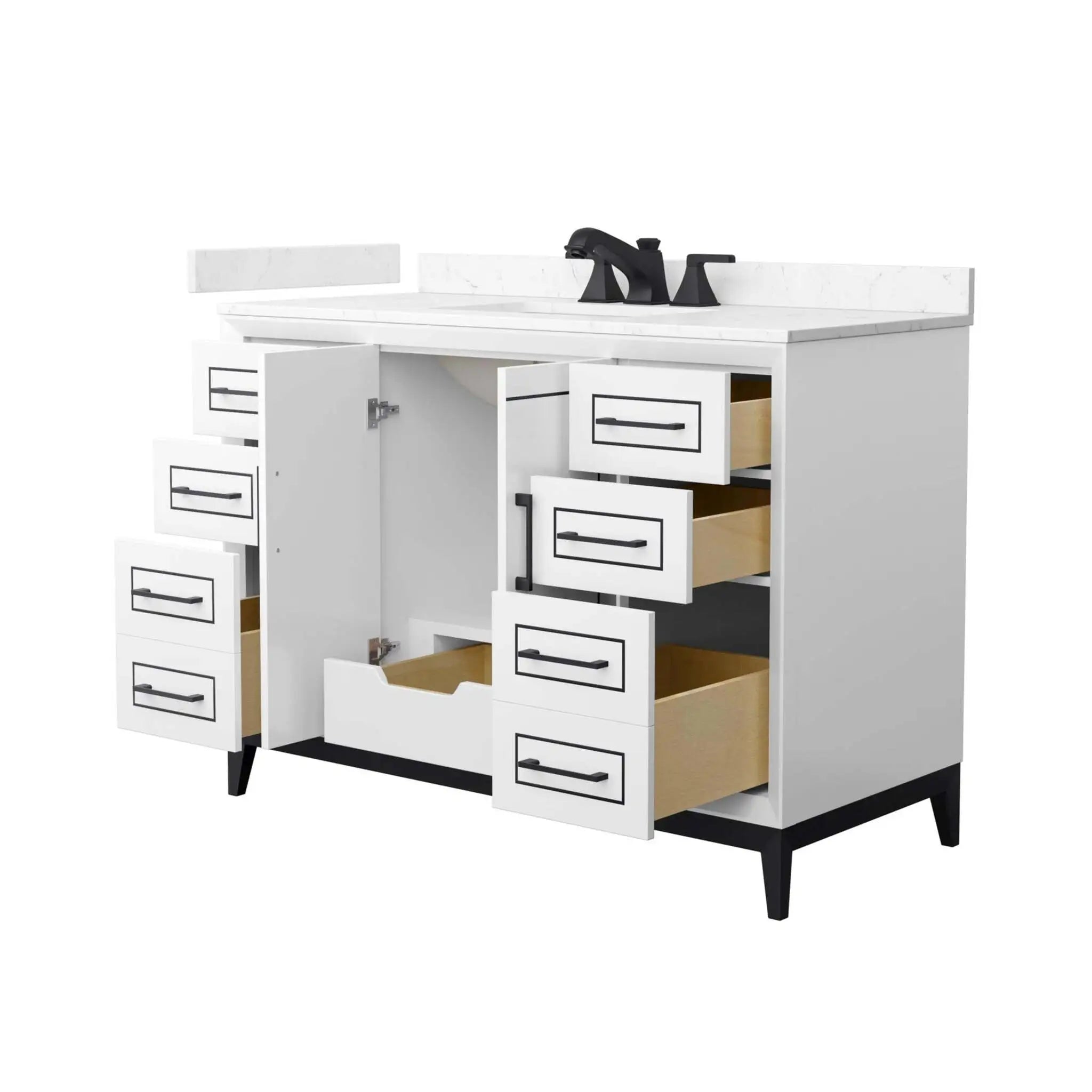48" Marlena Single Bathroom Vanity in White with Matte Black Trim by Wyndham