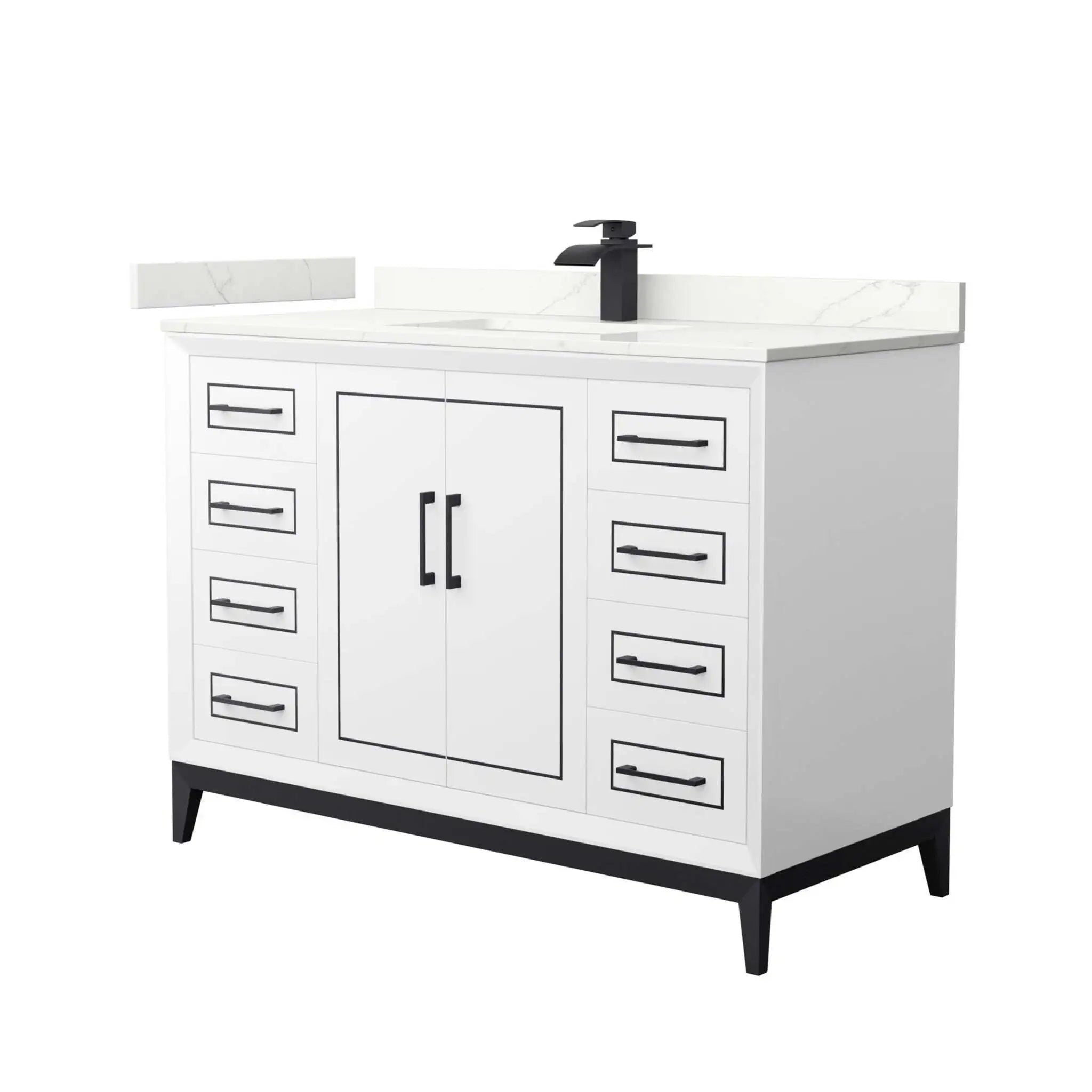 48" Marlena Single Bathroom Vanity in White with Matte Black Trim by Wyndham