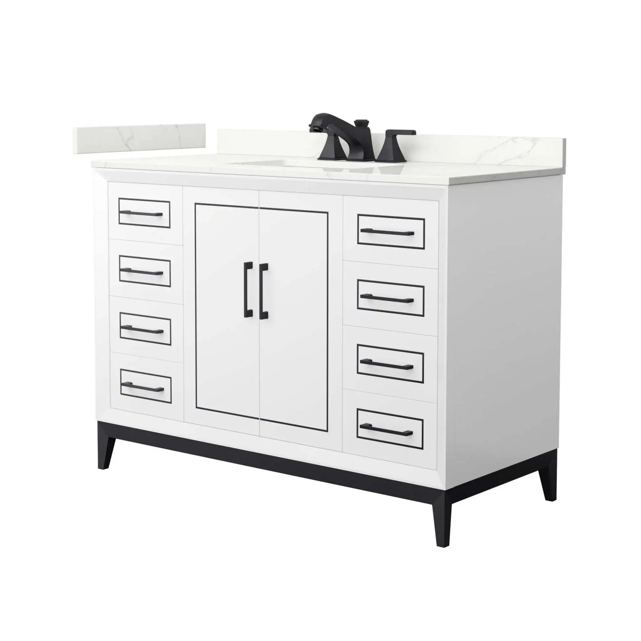 48" Marlena Single Bathroom Vanity in White with Matte Black Trim by Wyndham