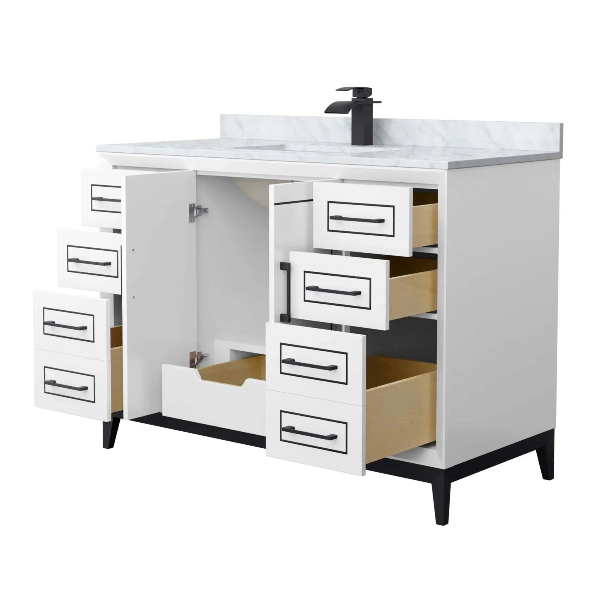 48" Marlena Single Bathroom Vanity in White with Matte Black Trim by Wyndham