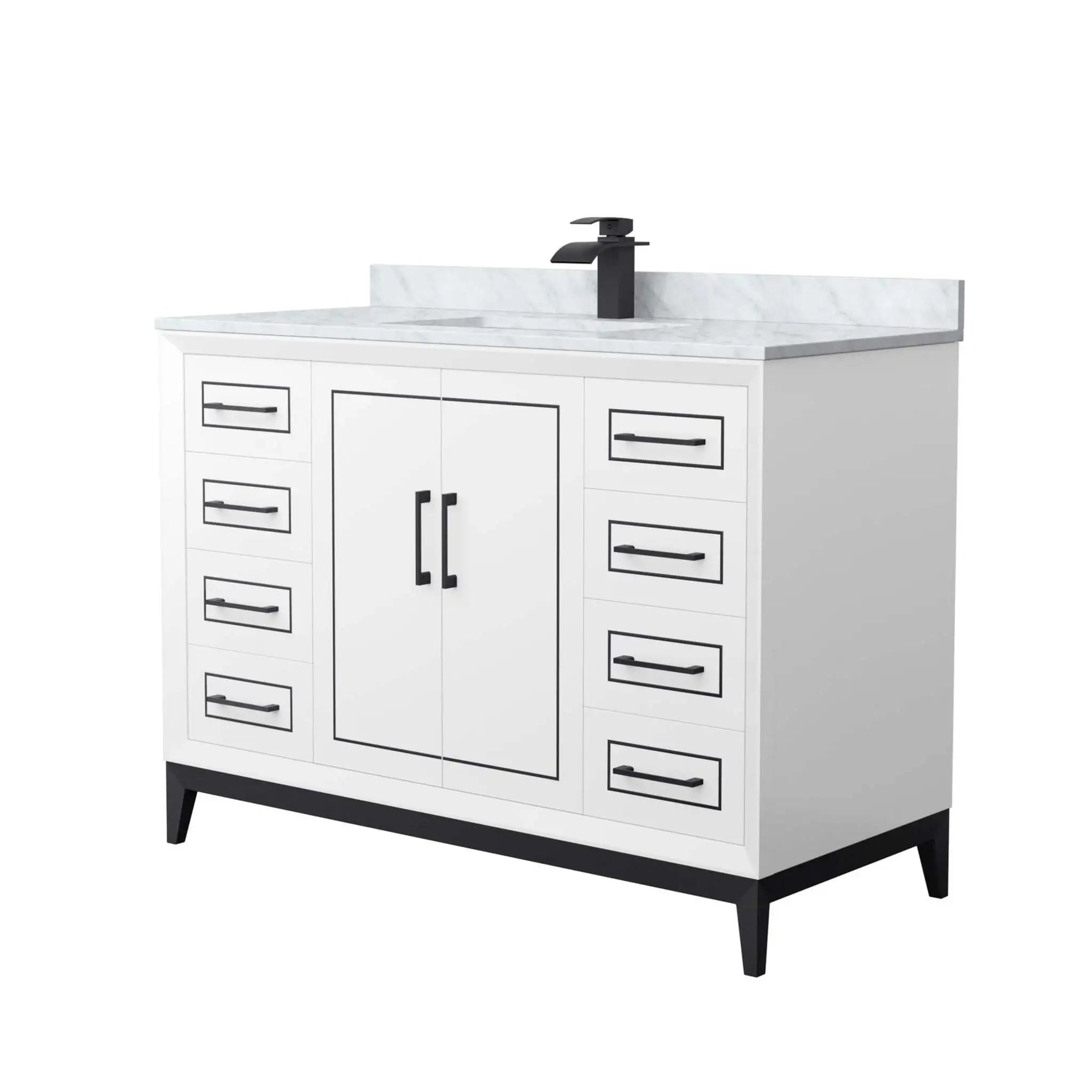 48" Marlena Single Bathroom Vanity in White with Matte Black Trim by Wyndham