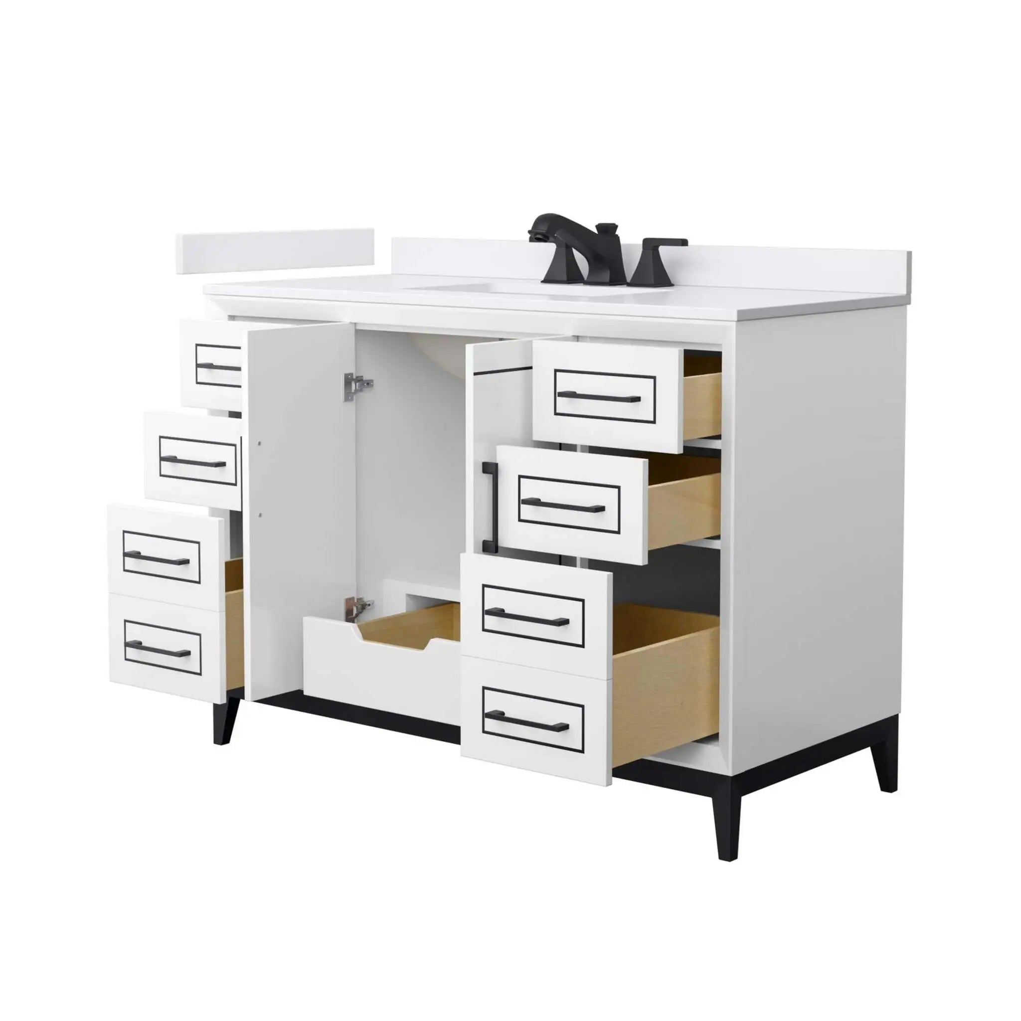 48" Marlena Single Bathroom Vanity in White with Matte Black Trim by Wyndham