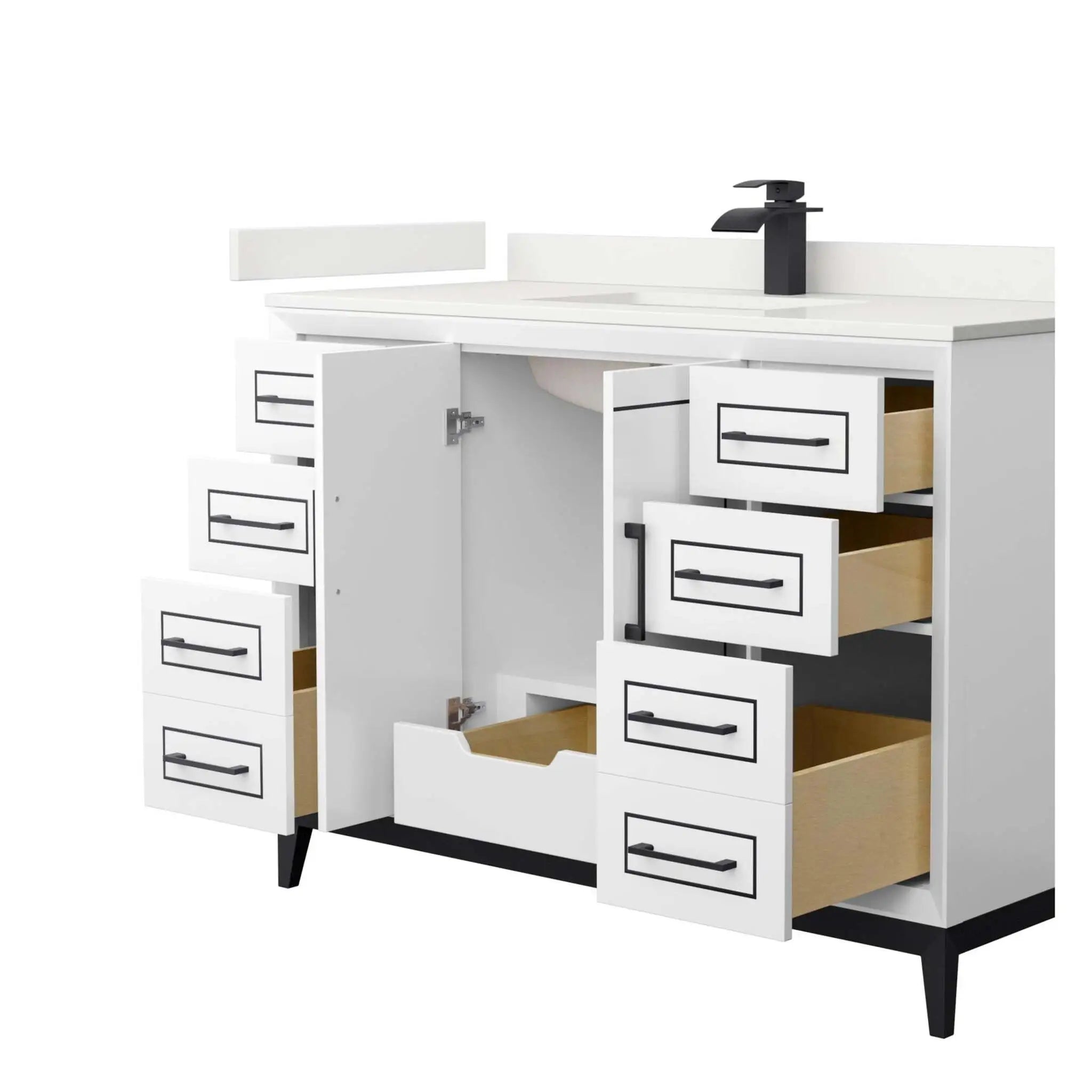 48" Marlena Single Bathroom Vanity in White with Matte Black Trim by Wyndham