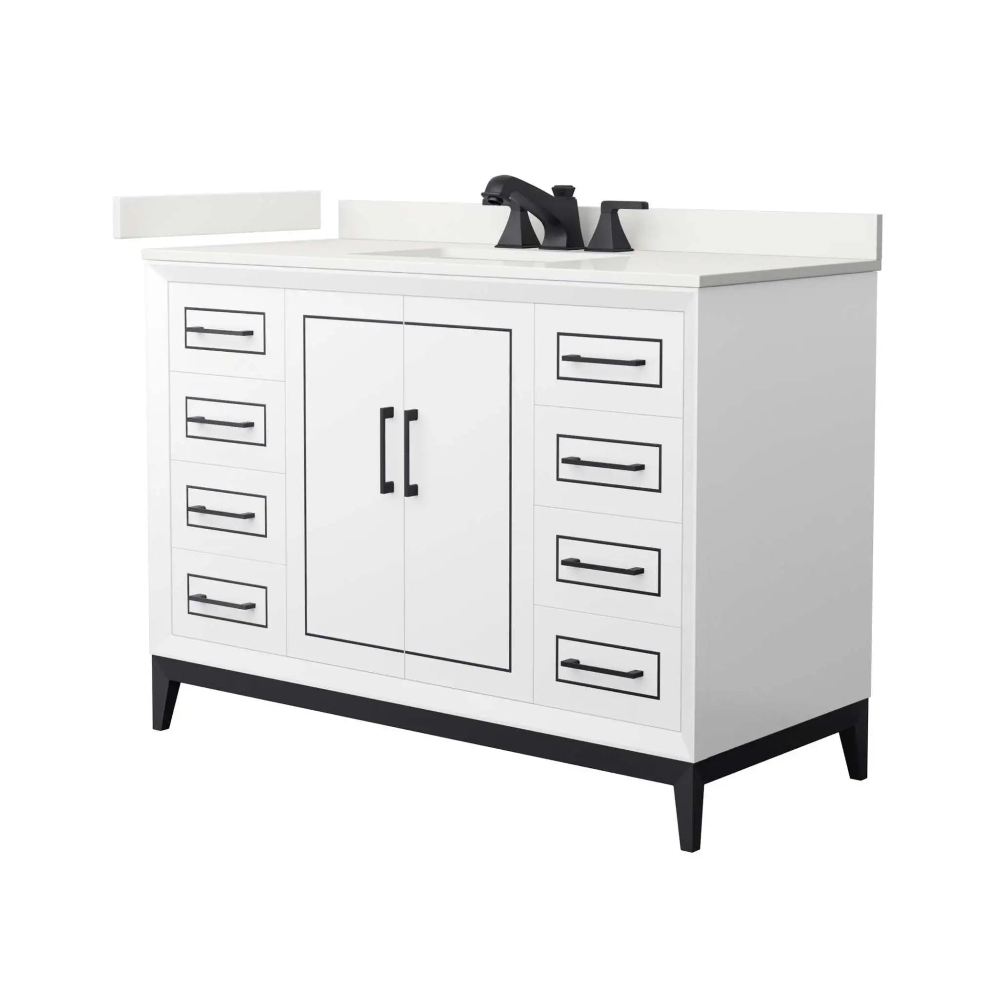 48" Marlena Single Bathroom Vanity in White with Matte Black Trim by Wyndham