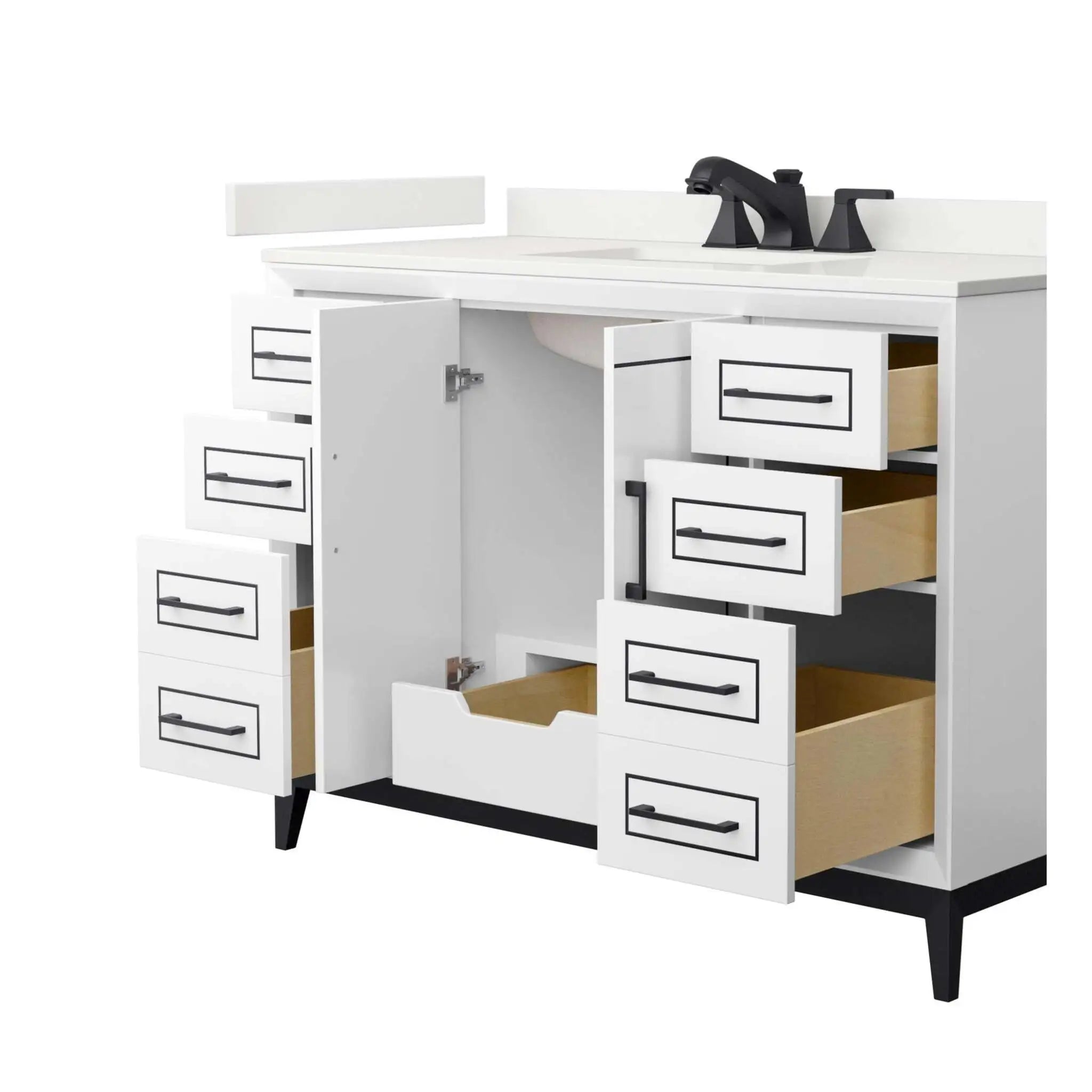 48" Marlena Single Bathroom Vanity in White with Matte Black Trim by Wyndham