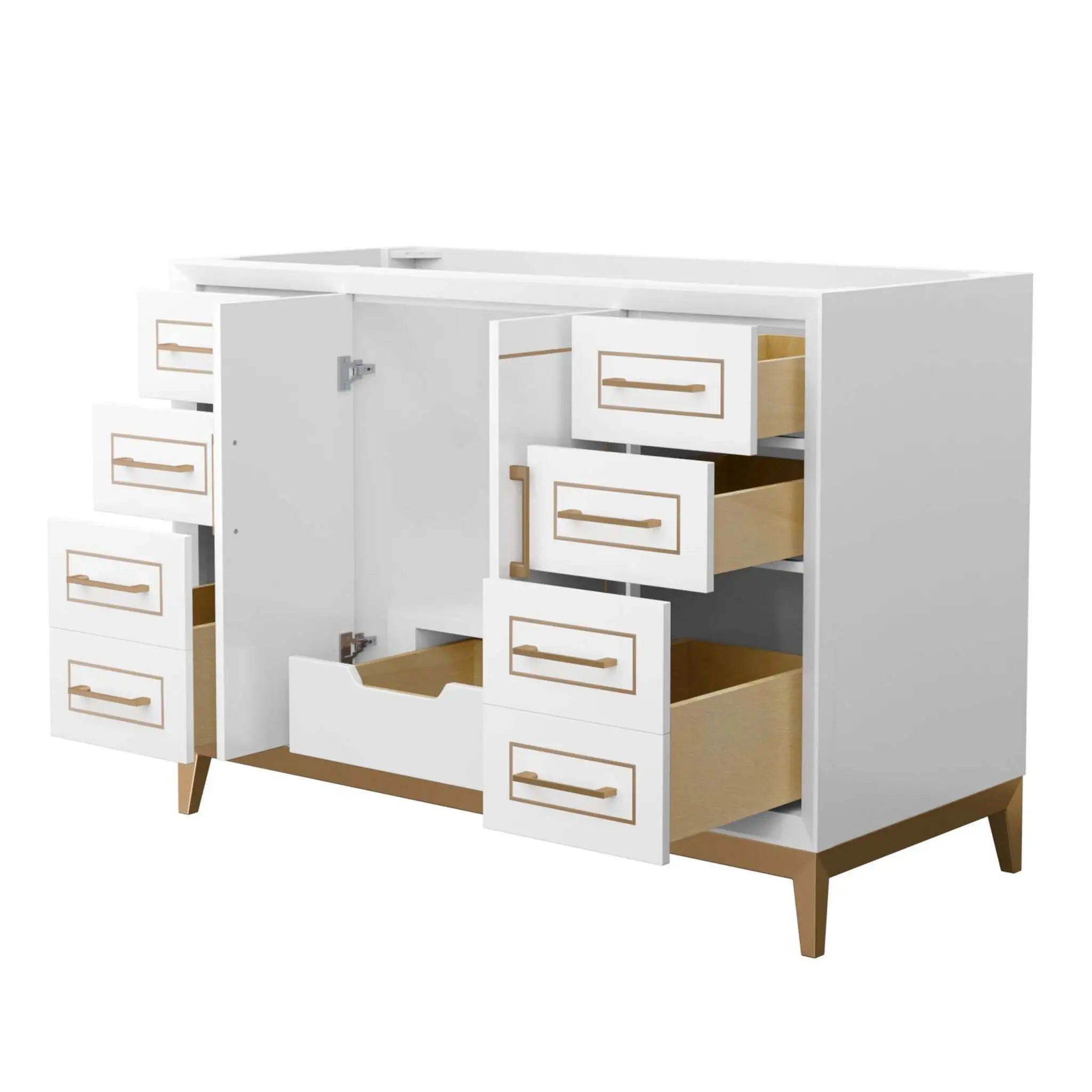 48" Marlena Single Bathroom Vanity in White with Satin Bronze Trim by Wyndham