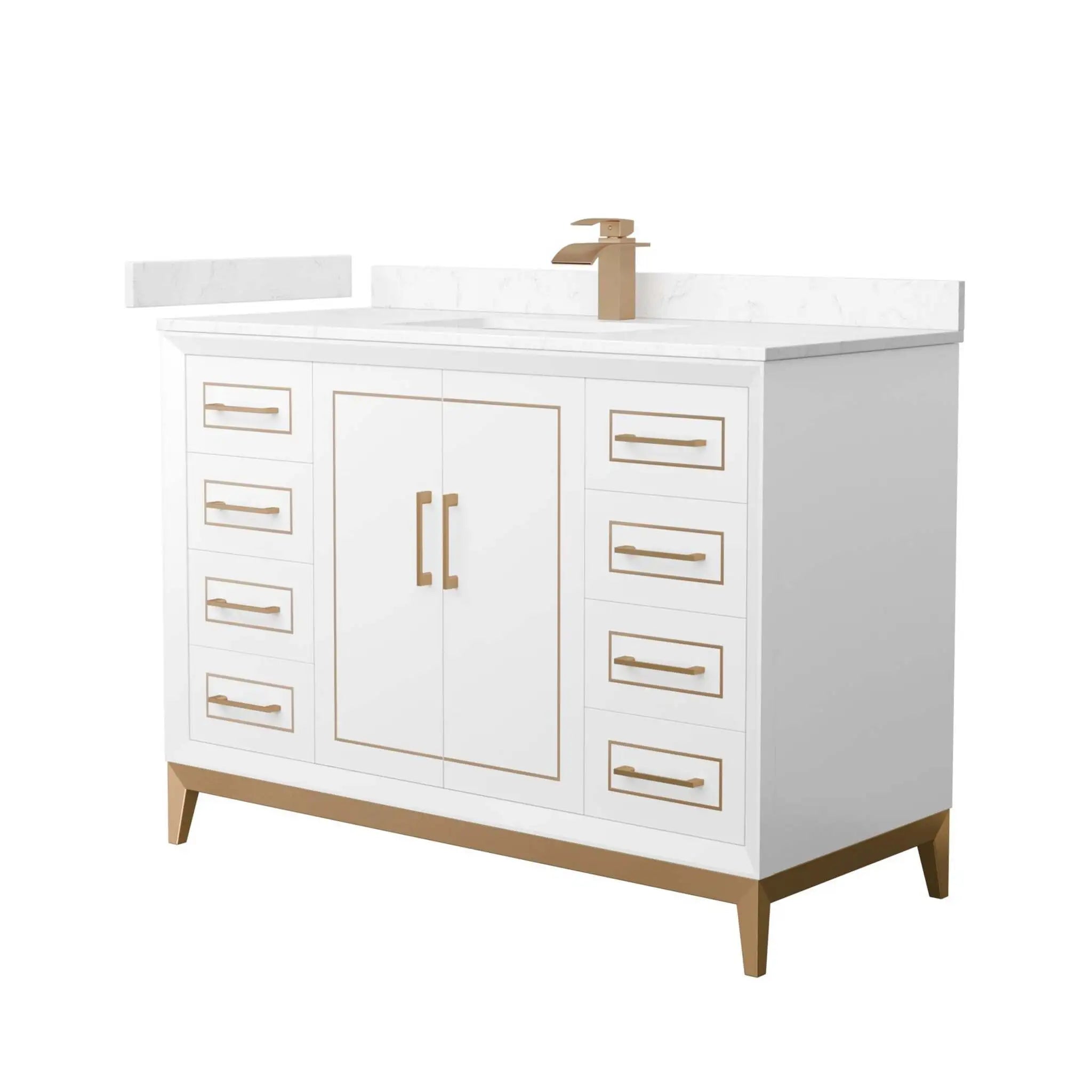 48" Marlena Single Bathroom Vanity in White with Satin Bronze Trim by Wyndham