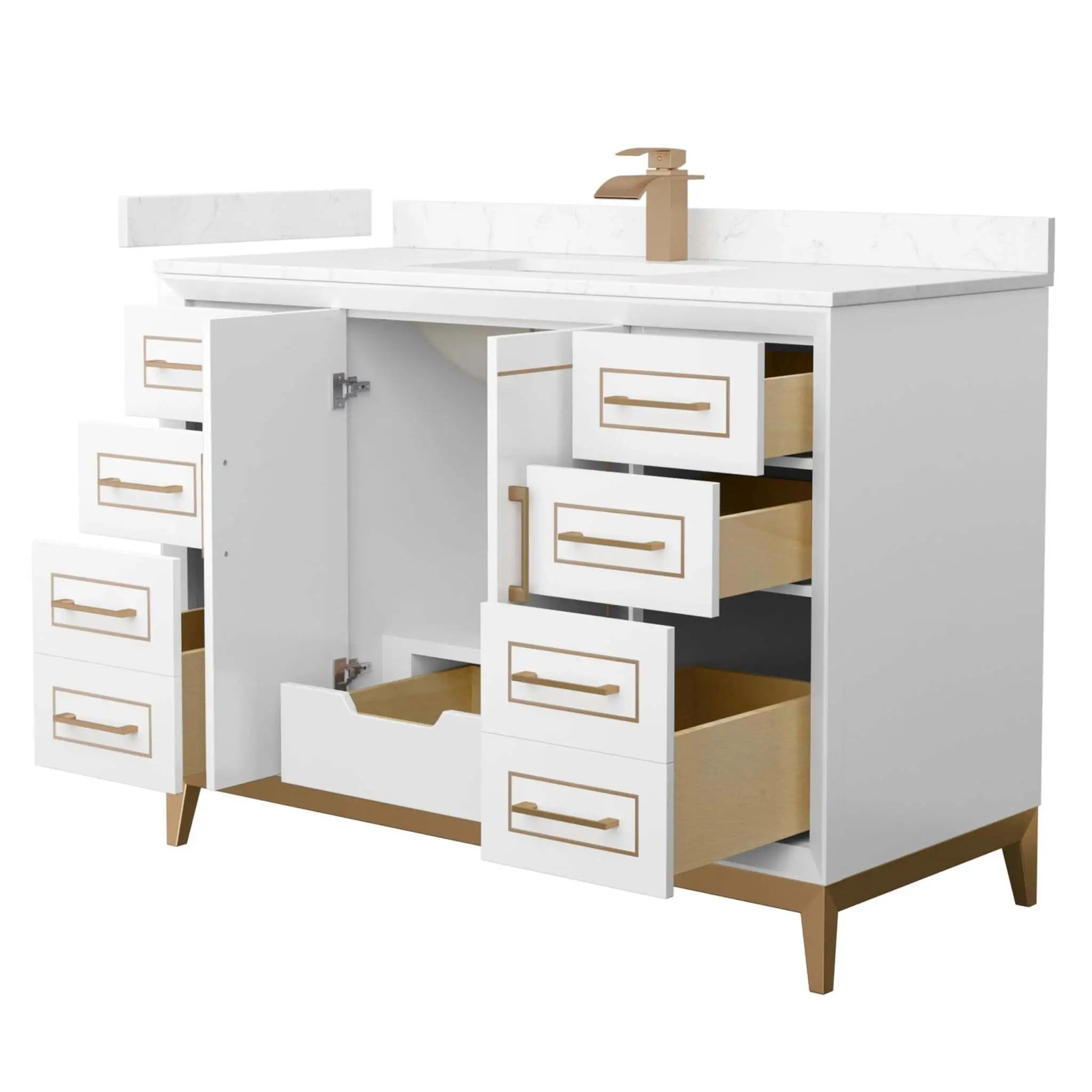 48" Marlena Single Bathroom Vanity in White with Satin Bronze Trim by Wyndham
