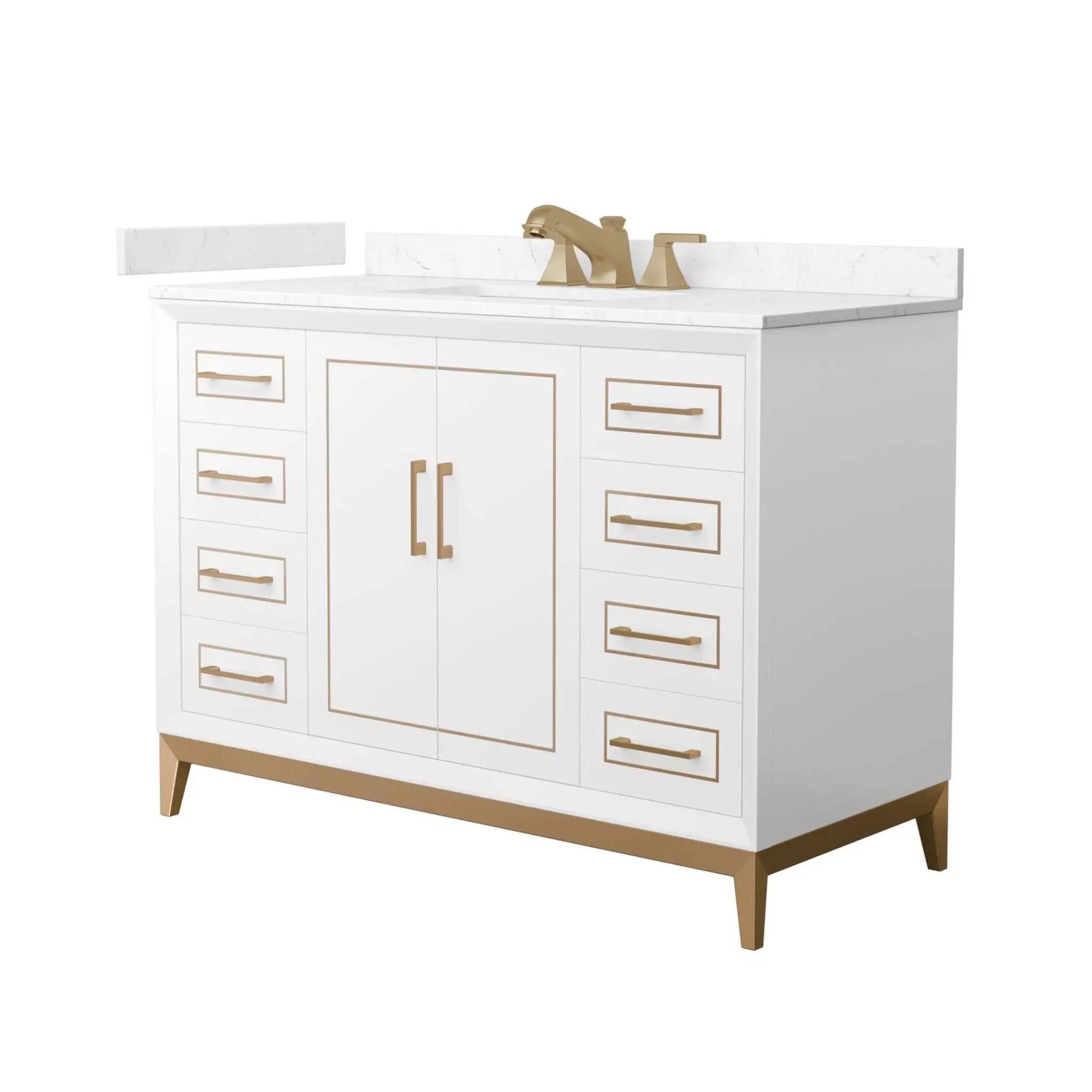 48" Marlena Single Bathroom Vanity in White with Satin Bronze Trim by Wyndham