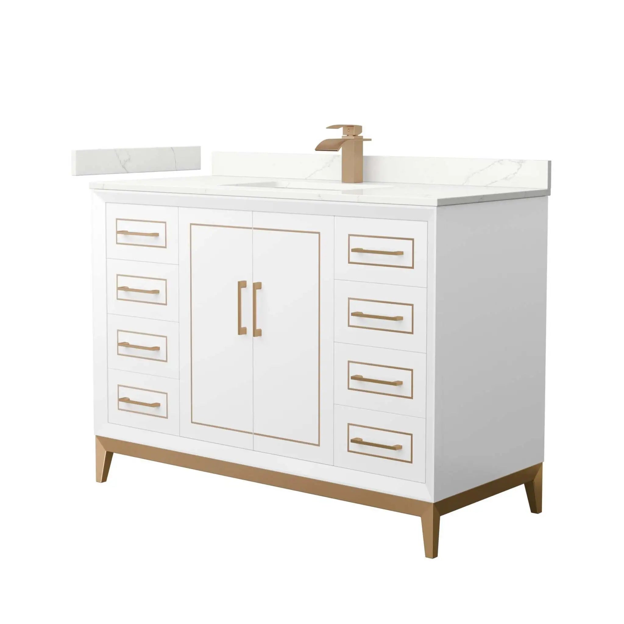 48" Marlena Single Bathroom Vanity in White with Satin Bronze Trim by Wyndham