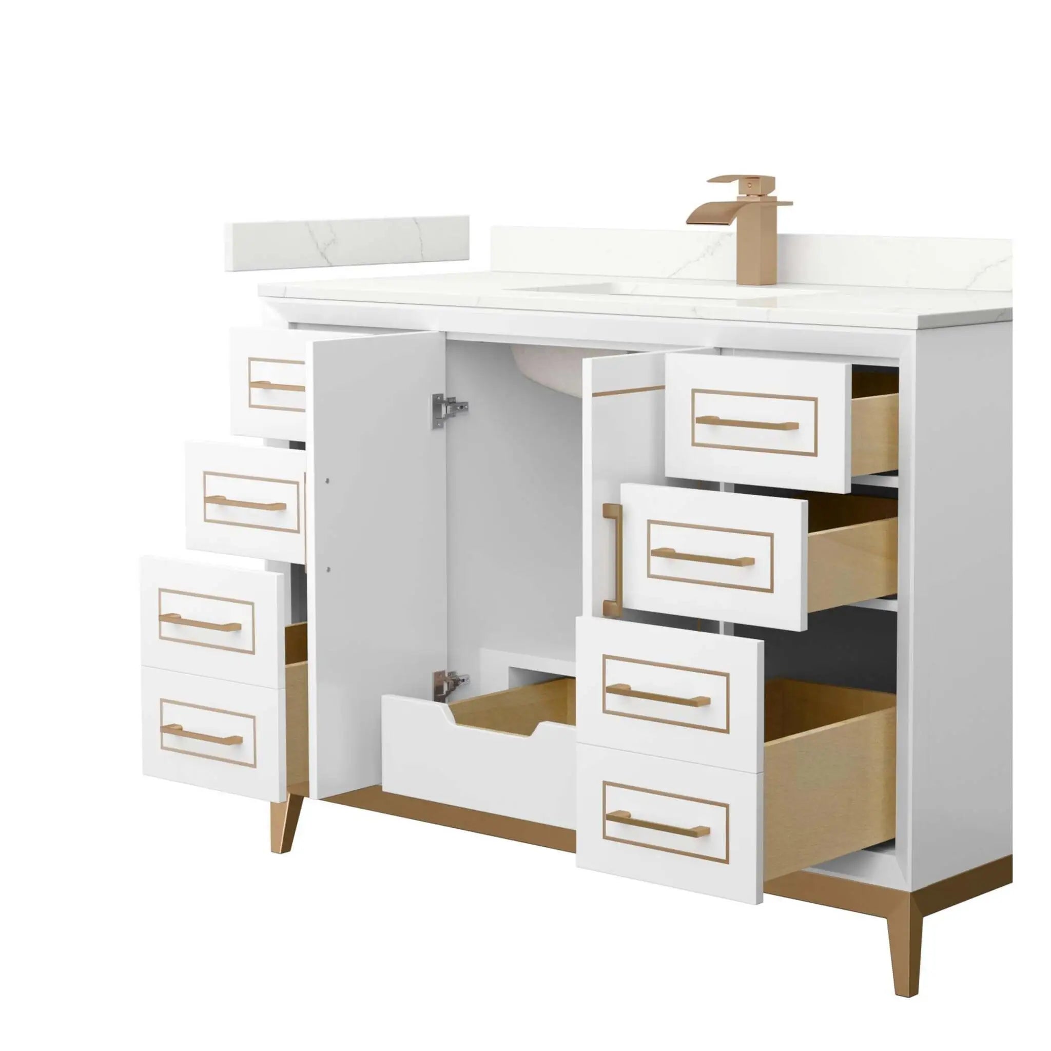 48" Marlena Single Bathroom Vanity in White with Satin Bronze Trim by Wyndham