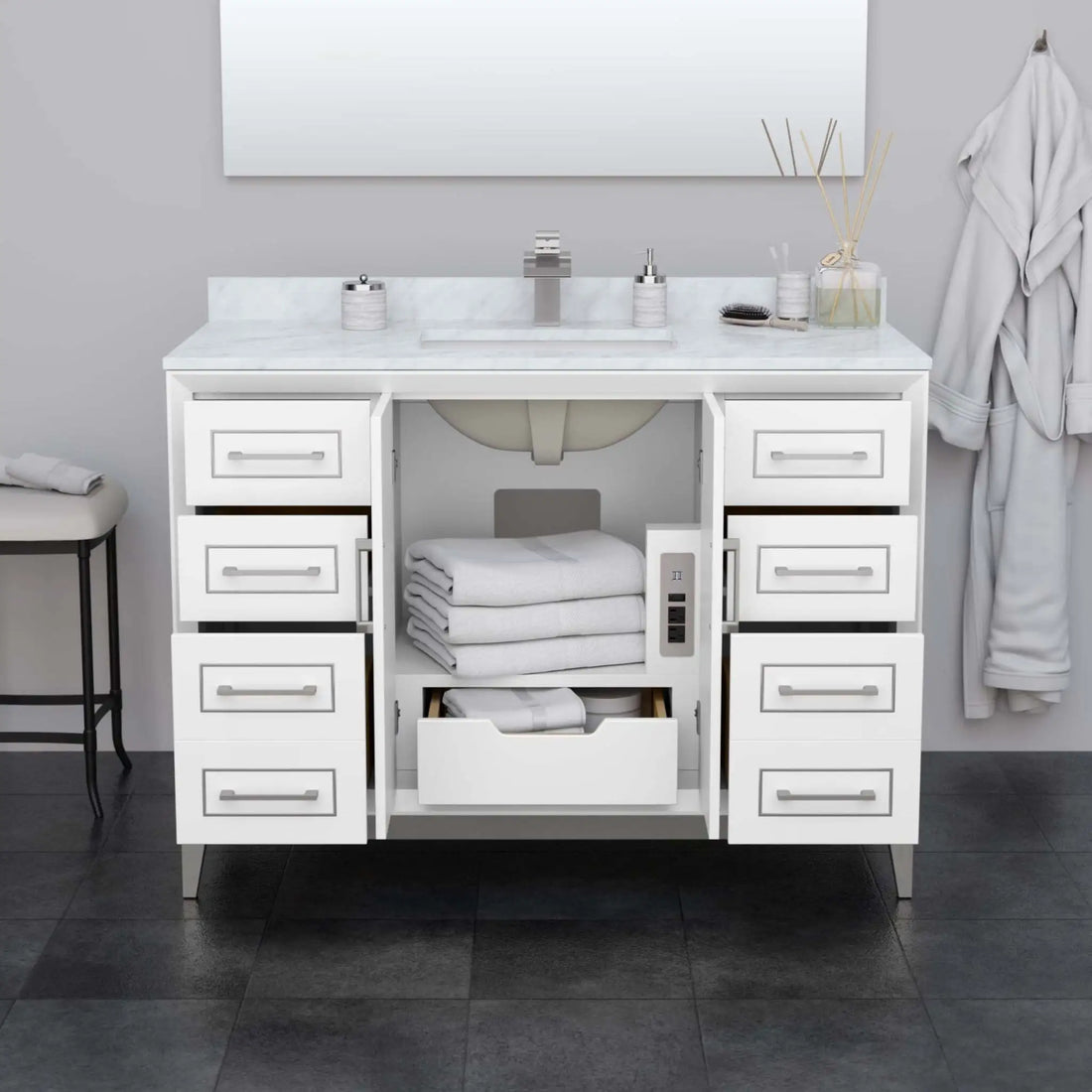 48" Marlena Single Bathroom Vanity in White with Satin Bronze Trim by Wyndham