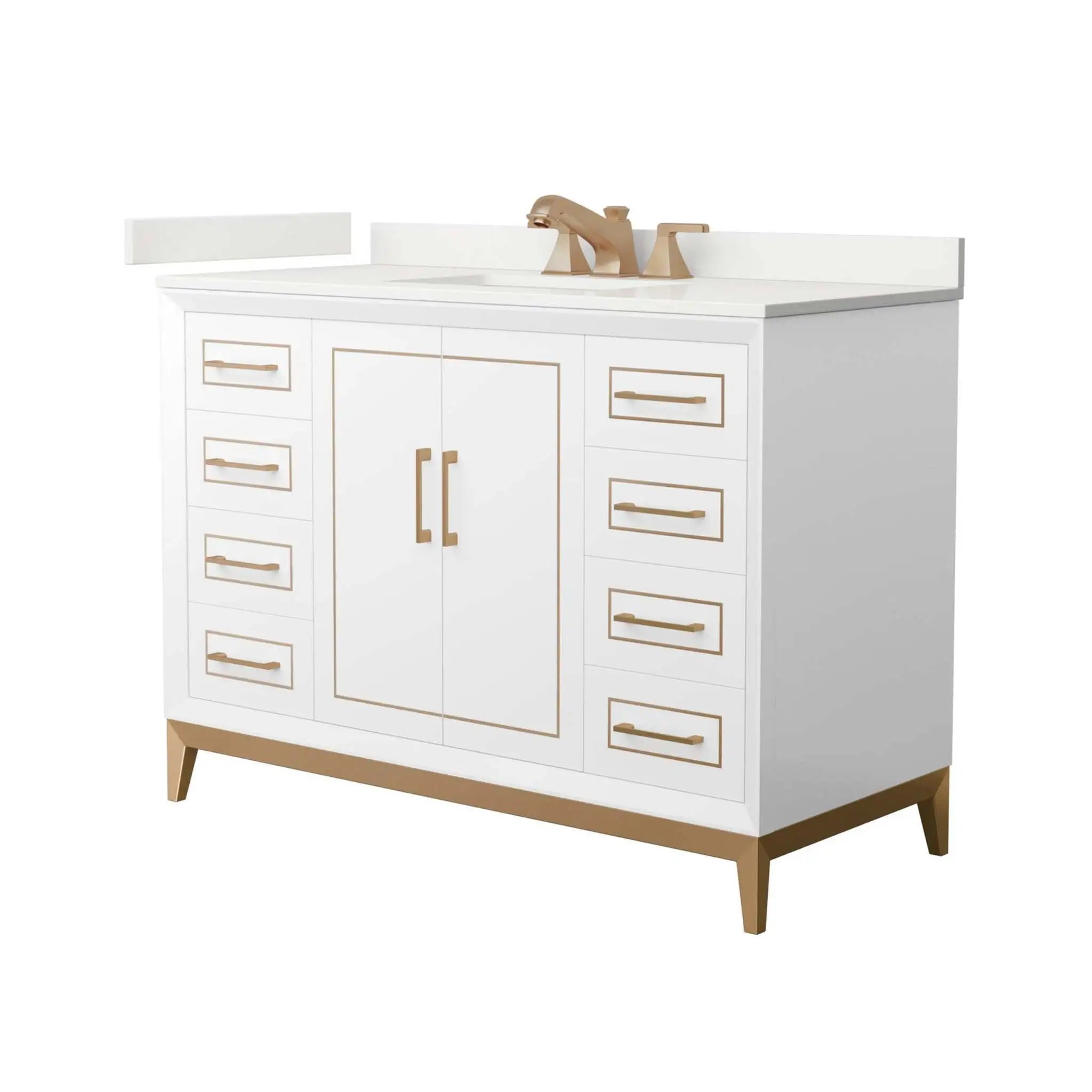 48" Marlena Single Bathroom Vanity in White with Satin Bronze Trim by Wyndham