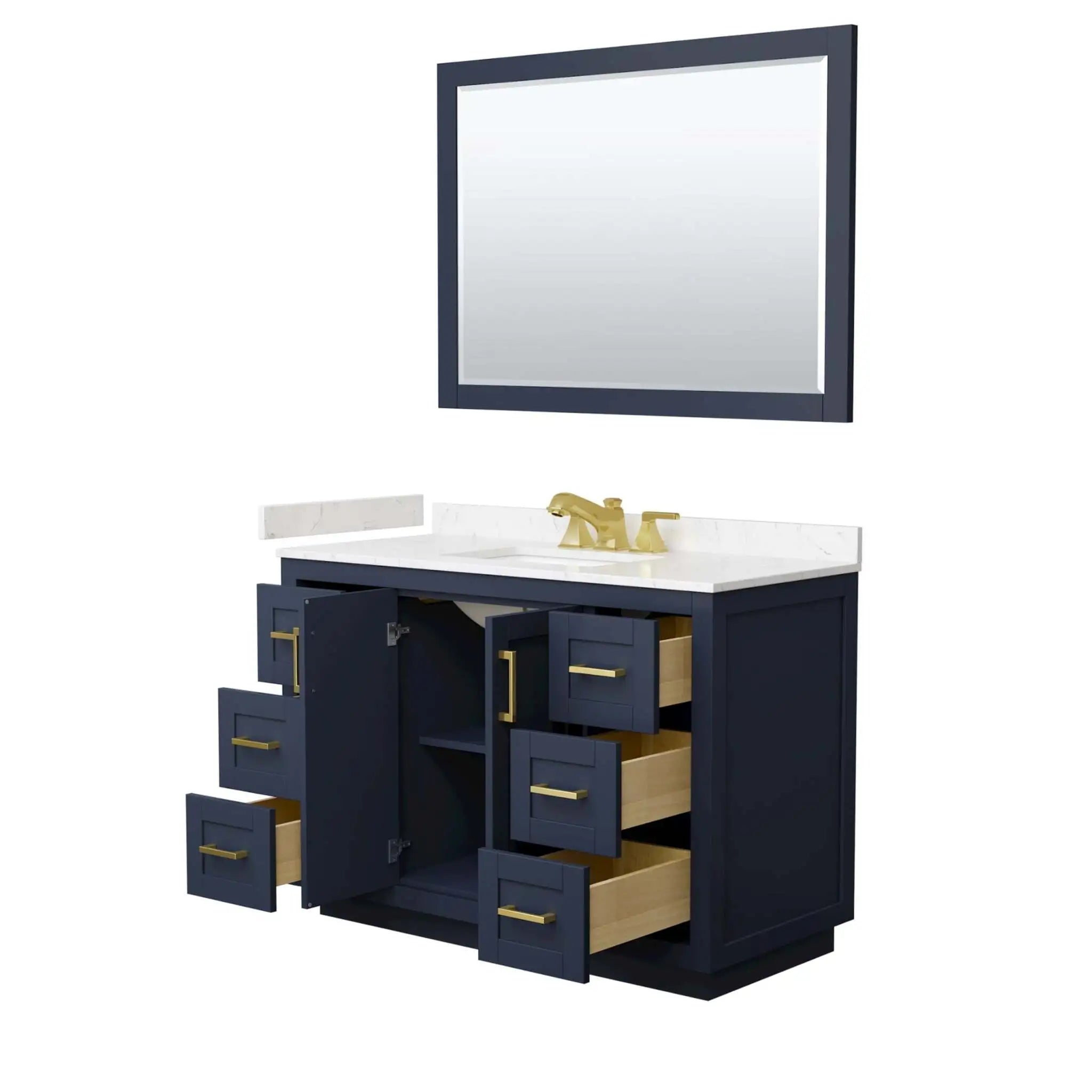 48" Miranda Single Bathroom Vanity in Dark Blue with Brushed Gold Trim & 46" Mirror by Wyndham