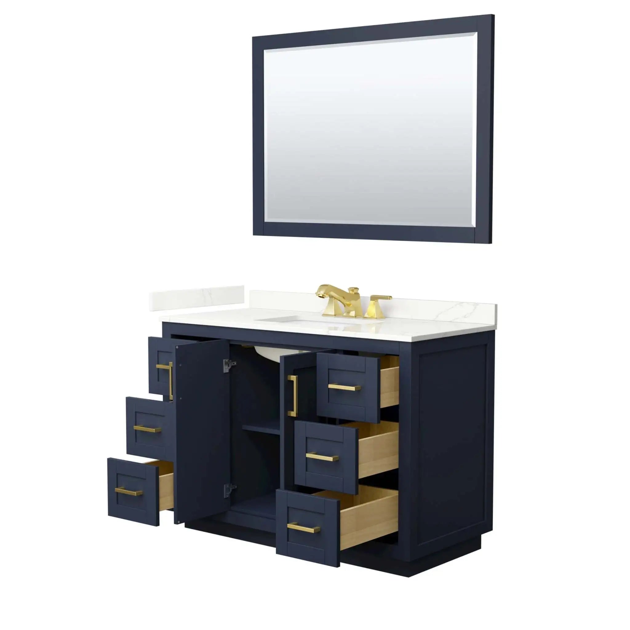 48" Miranda Single Bathroom Vanity in Dark Blue with Brushed Gold Trim & 46" Mirror by Wyndham
