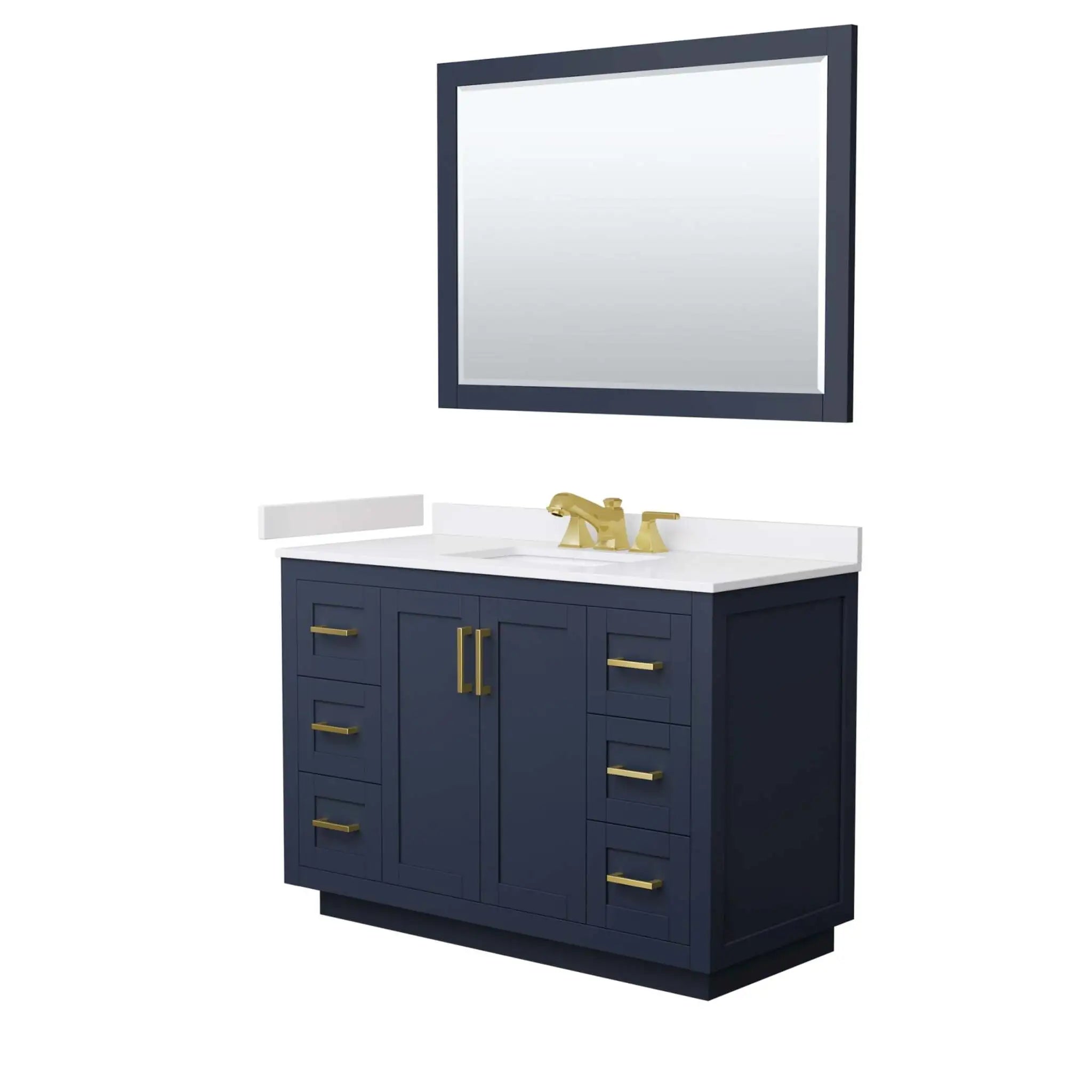 48" Miranda Single Bathroom Vanity in Dark Blue with Brushed Gold Trim & 46" Mirror by Wyndham