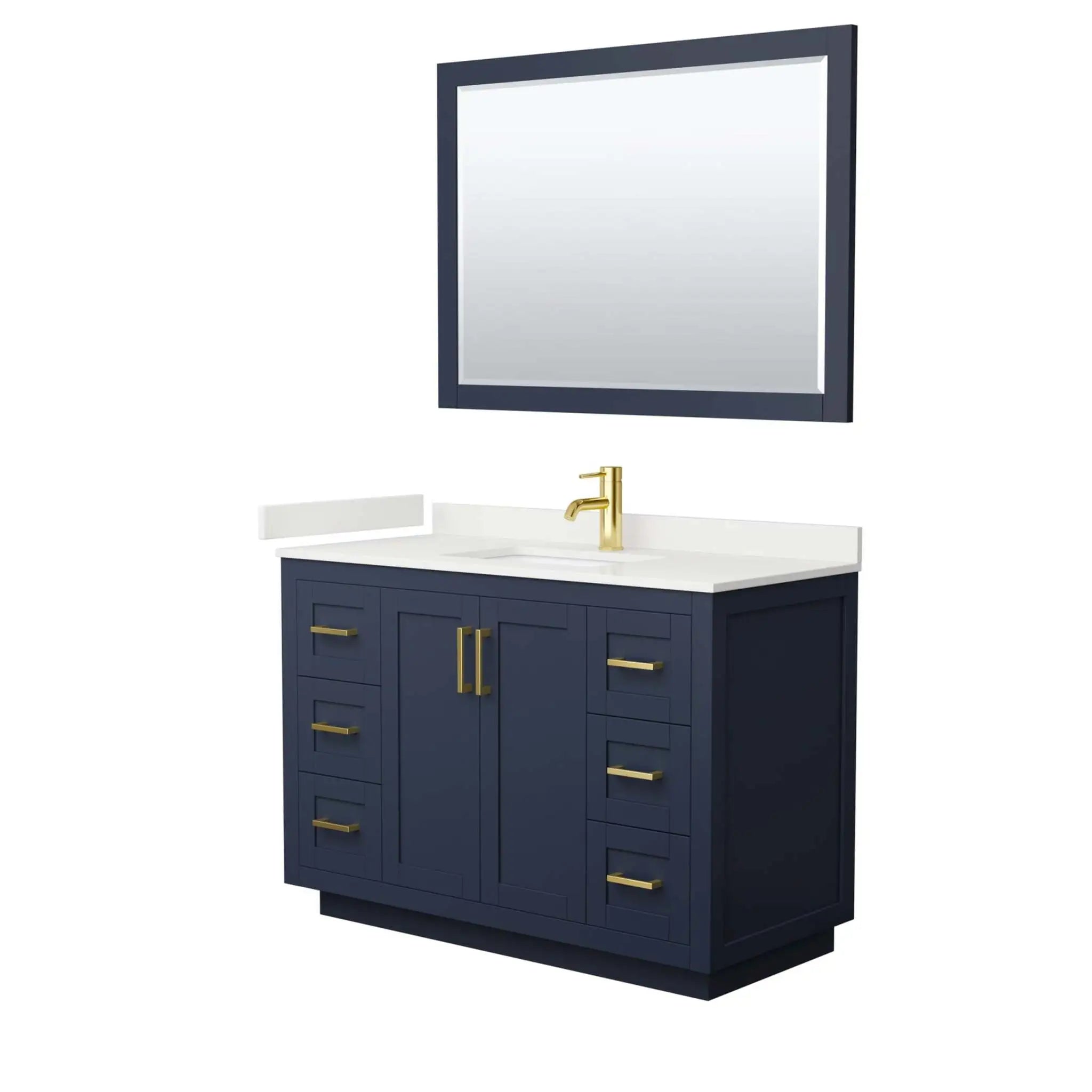48" Miranda Single Bathroom Vanity in Dark Blue with Brushed Gold Trim & 46" Mirror by Wyndham