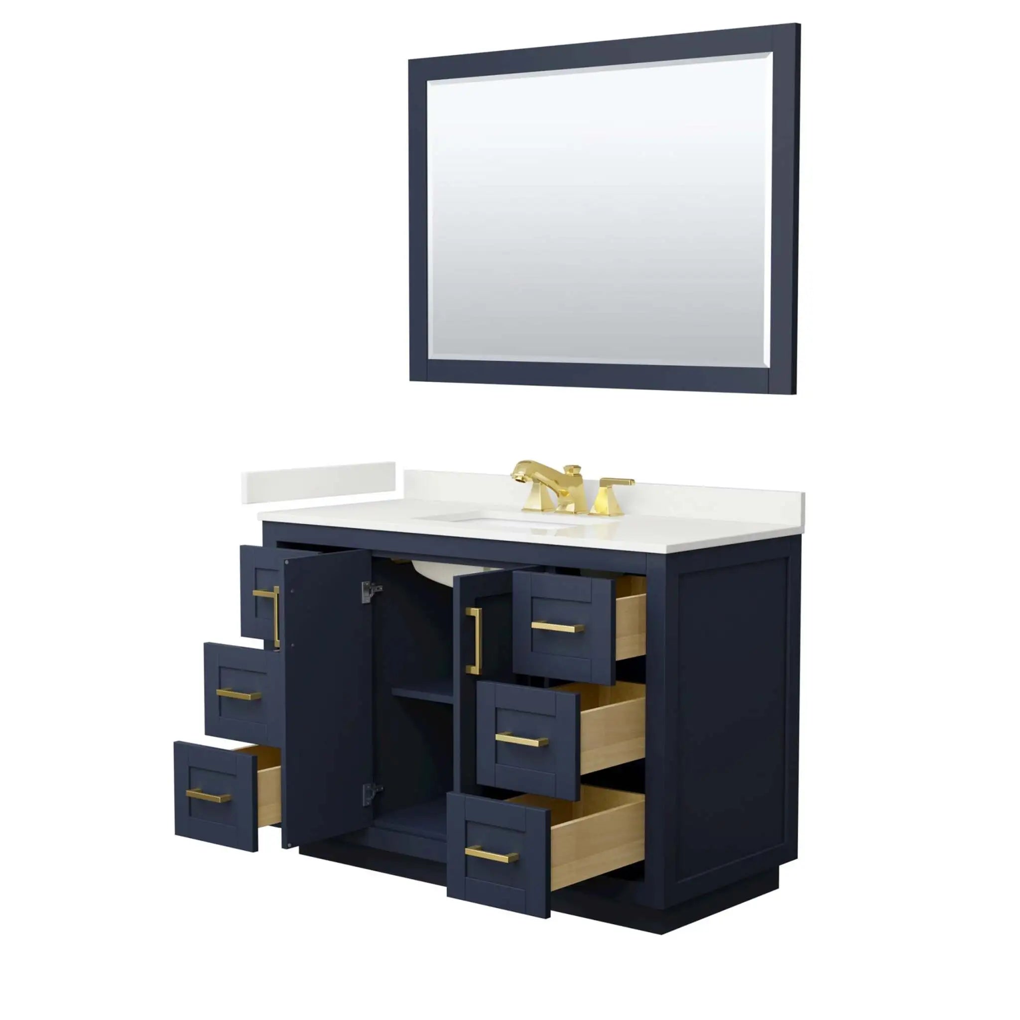 48" Miranda Single Bathroom Vanity in Dark Blue with Brushed Gold Trim & 46" Mirror by Wyndham