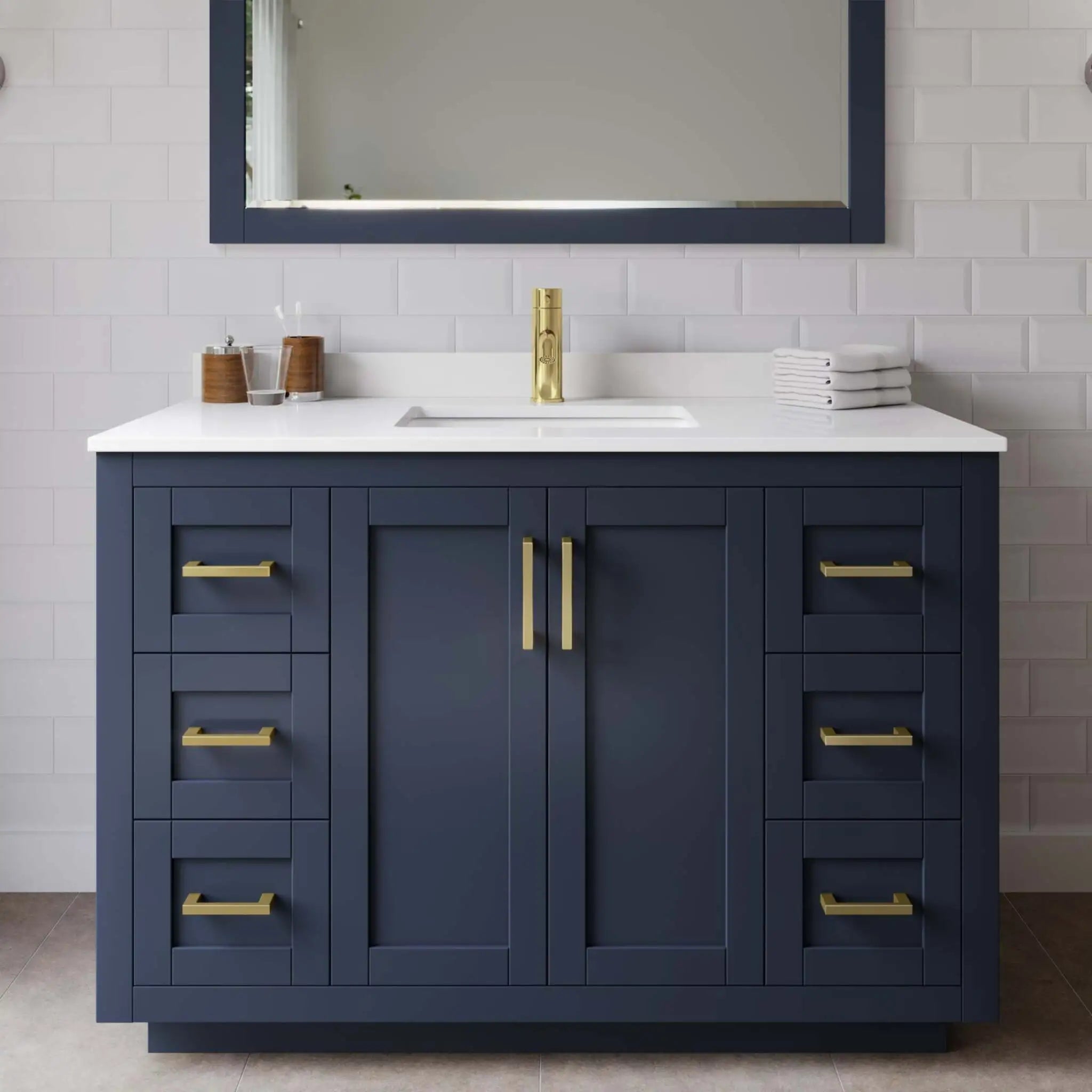 48" Miranda Single Bathroom Vanity in Dark Blue with Brushed Gold Trim by Wyndham
